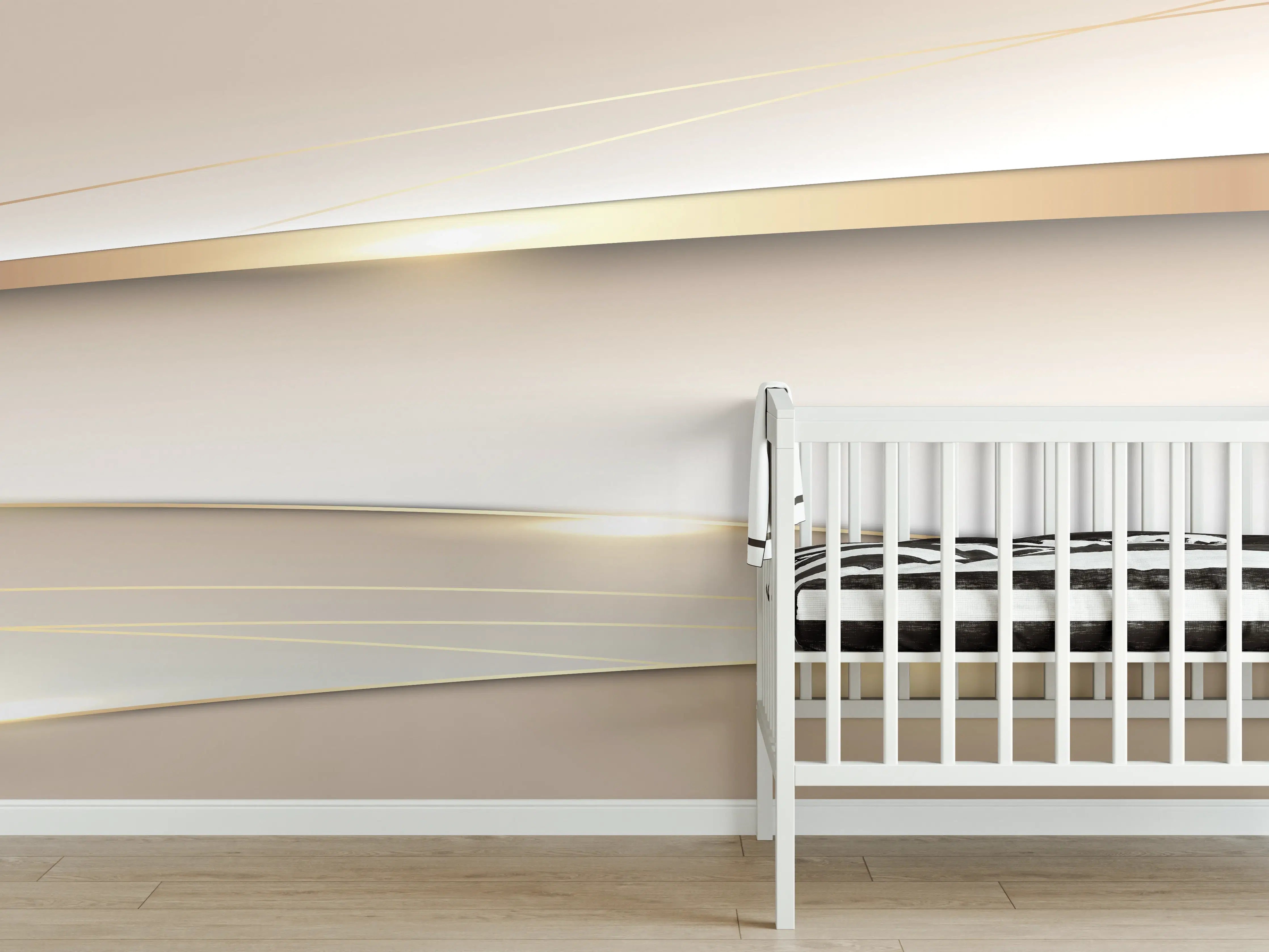 Babyzimmer Wandgestaltung - Elegante Abstrakte Goldweiß Design