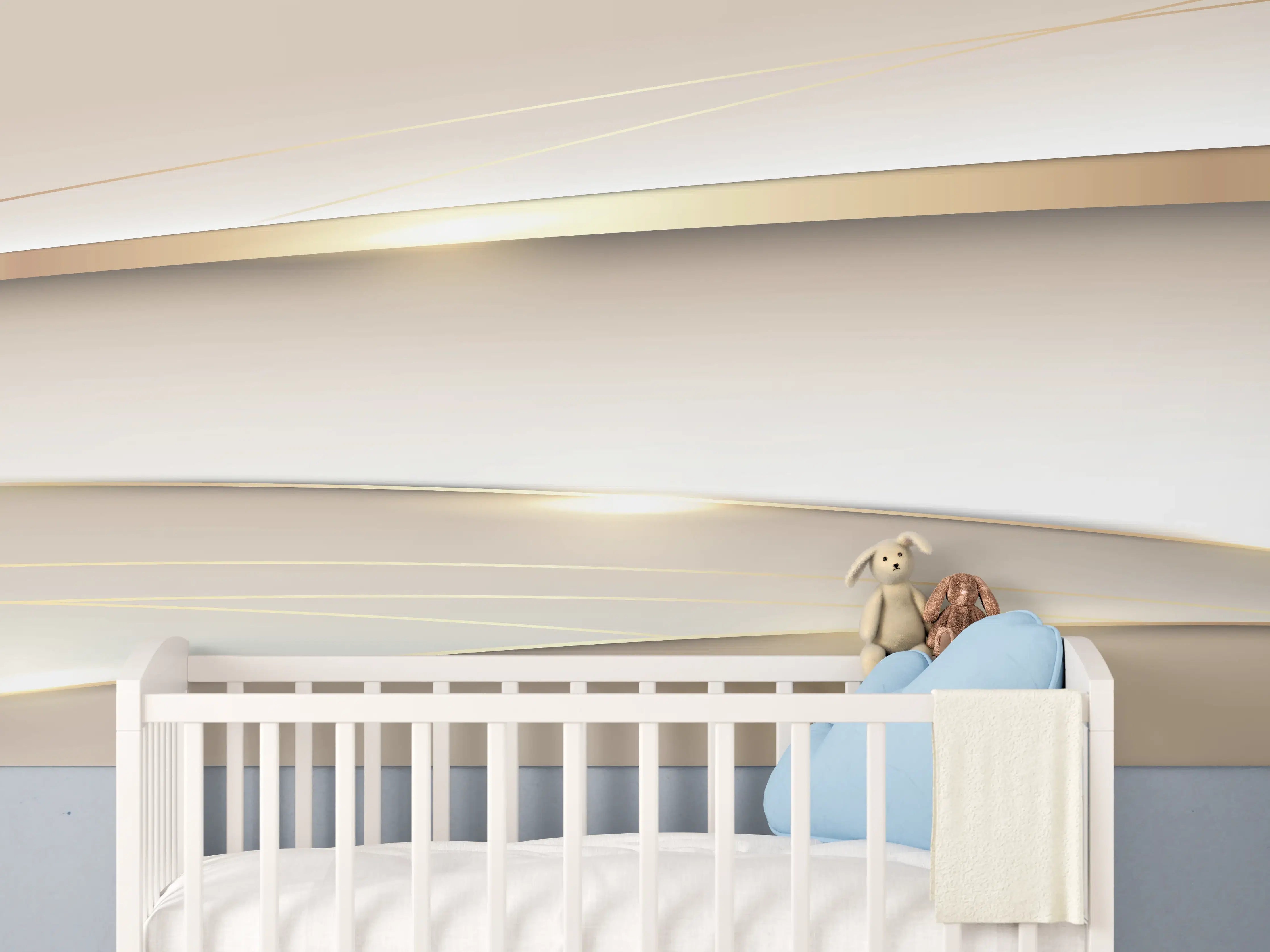 Babyzimmer Wandgestaltung - Elegante Abstrakte Goldweiß Design