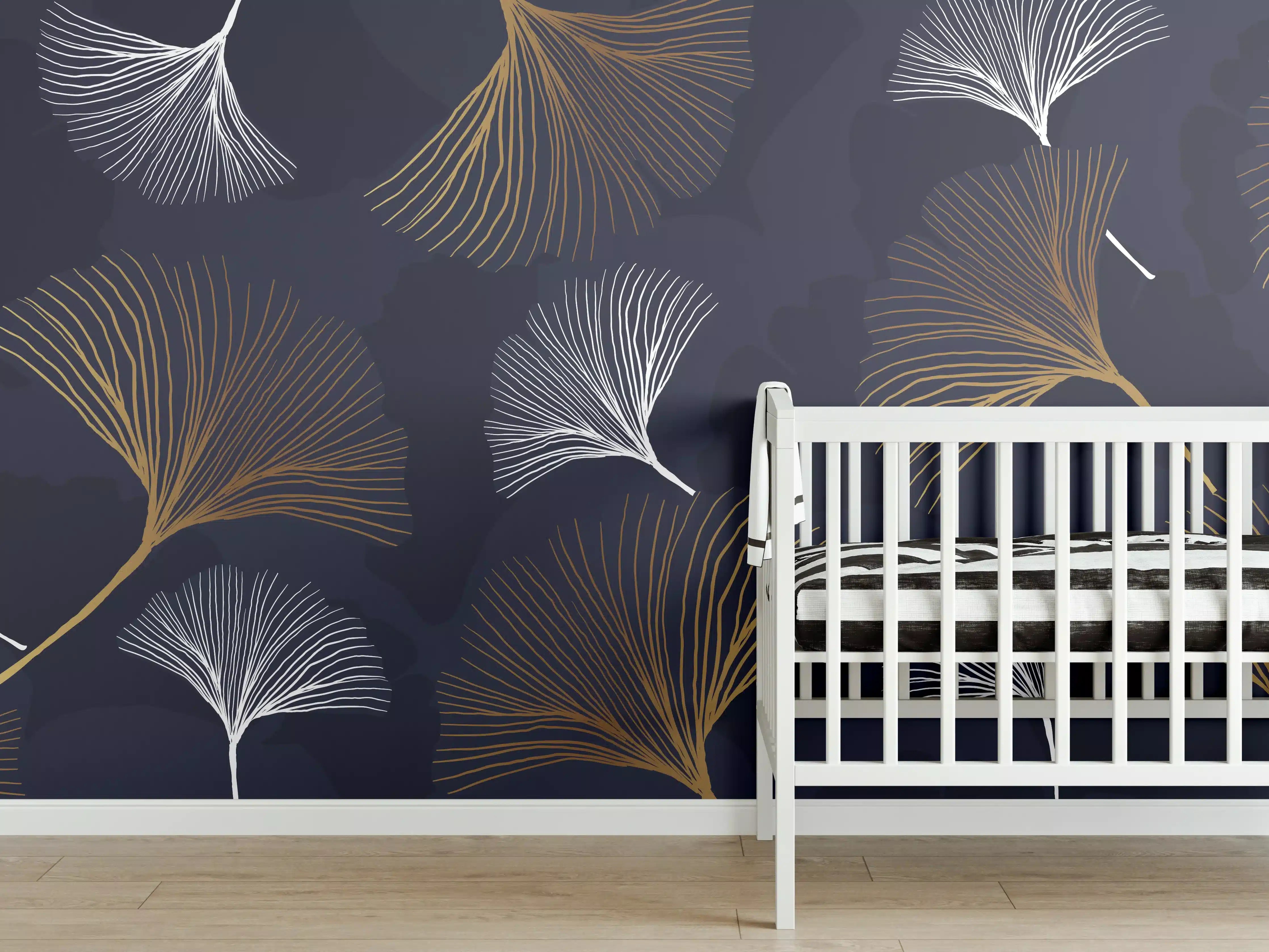 Babyzimmer Wandgestaltung - Elegante Blattgold-Muster Tapete