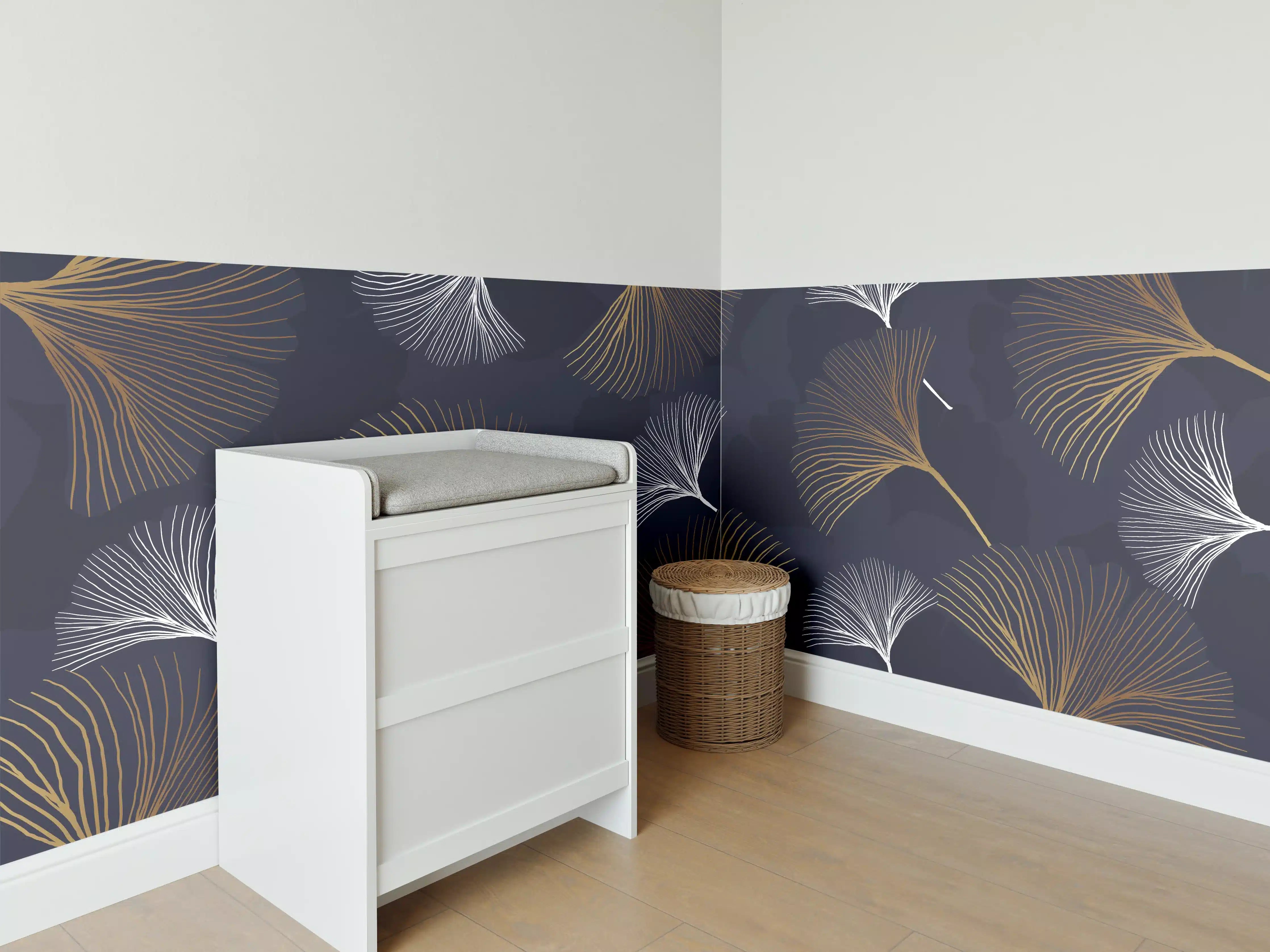 Babyzimmer Wandgestaltung - Elegante Blattgold-Muster Tapete