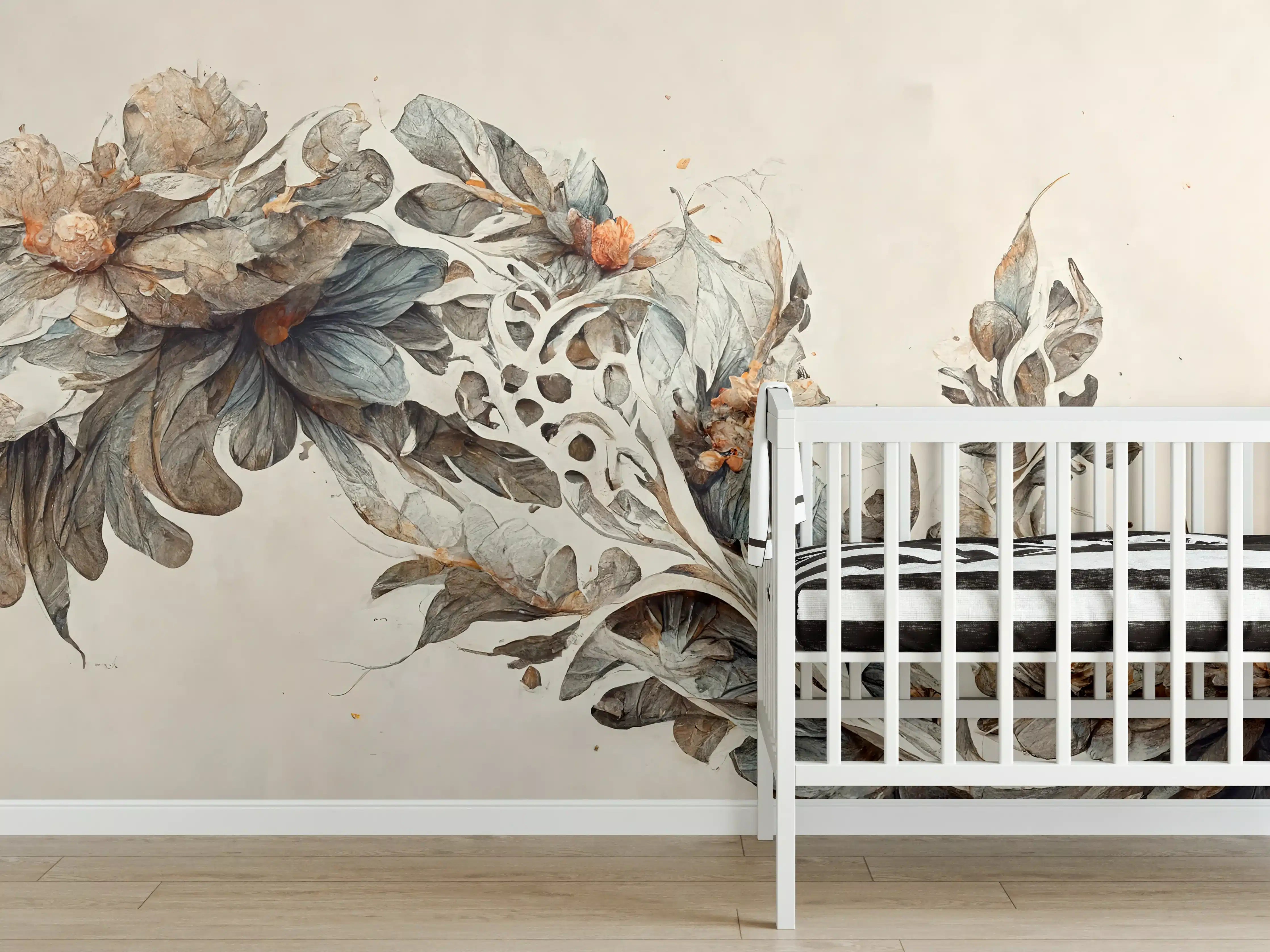 Babyzimmer Wandgestaltung - Elegante Blumenornamente in Pastellfarben