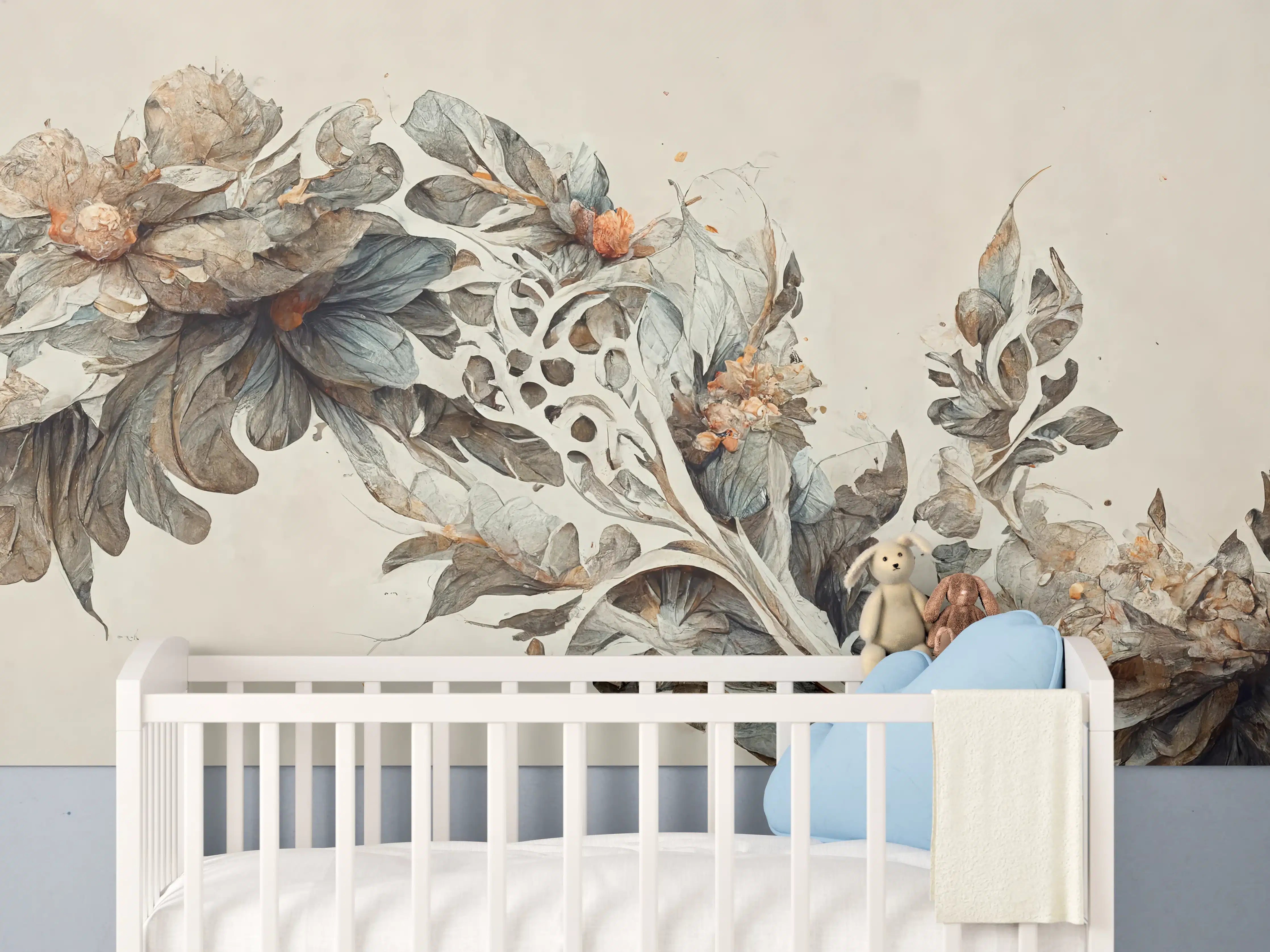 Babyzimmer Wandgestaltung - Elegante Blumenornamente in Pastellfarben
