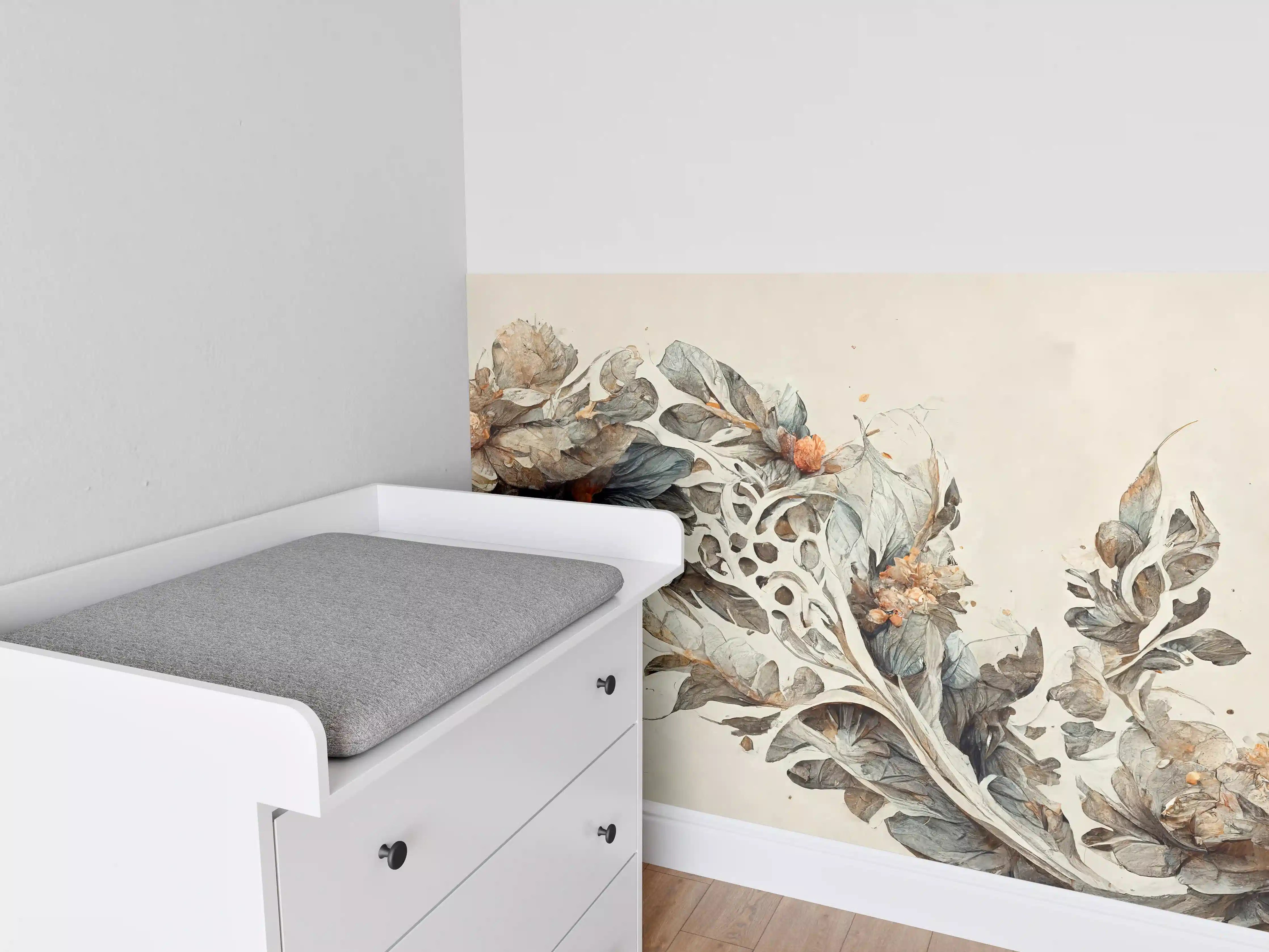Babyzimmer Wandgestaltung - Elegante Blumenornamente in Pastellfarben