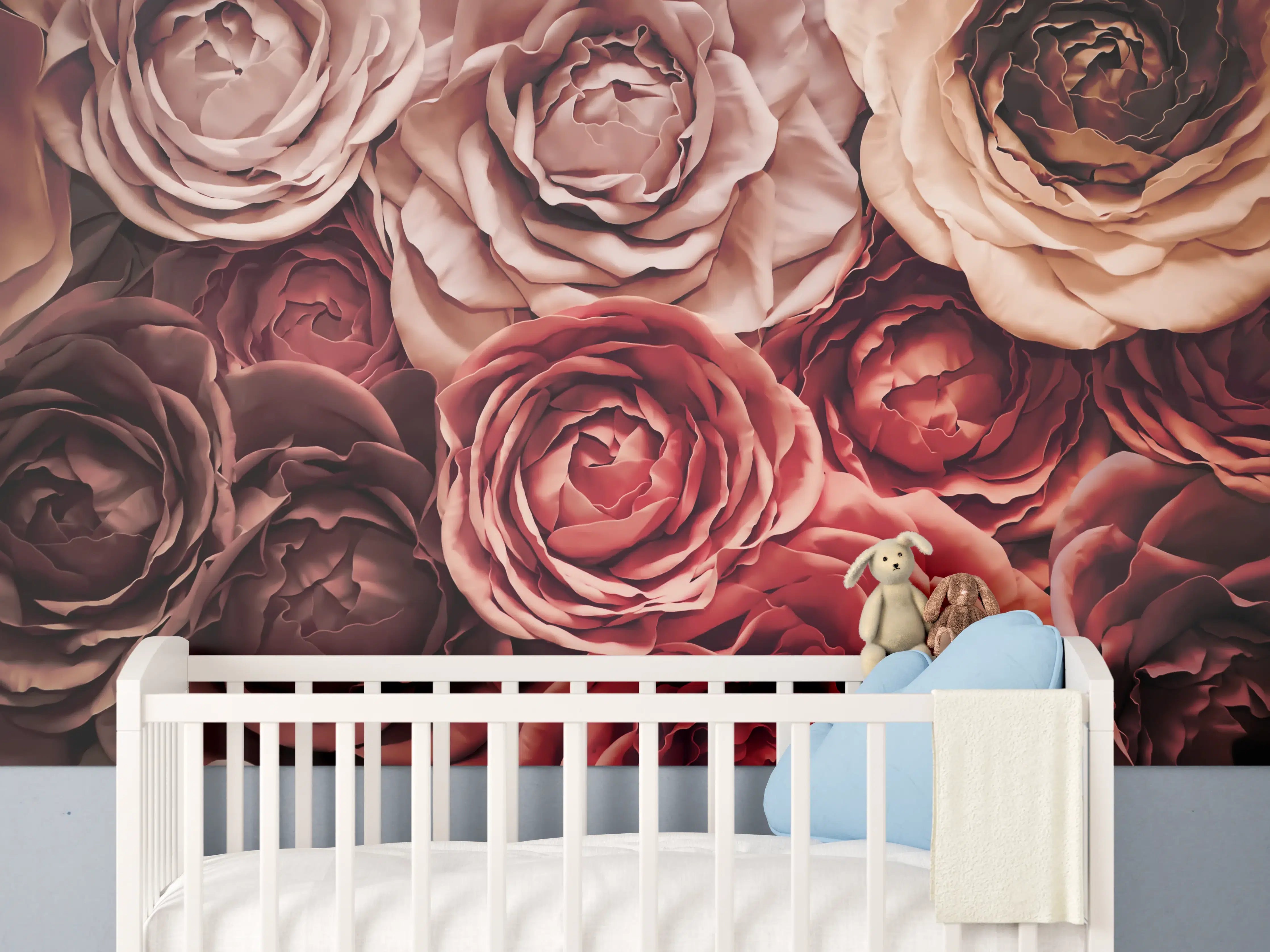 Babyzimmer Wandgestaltung - Elegante Rosen in sanften Grautönen