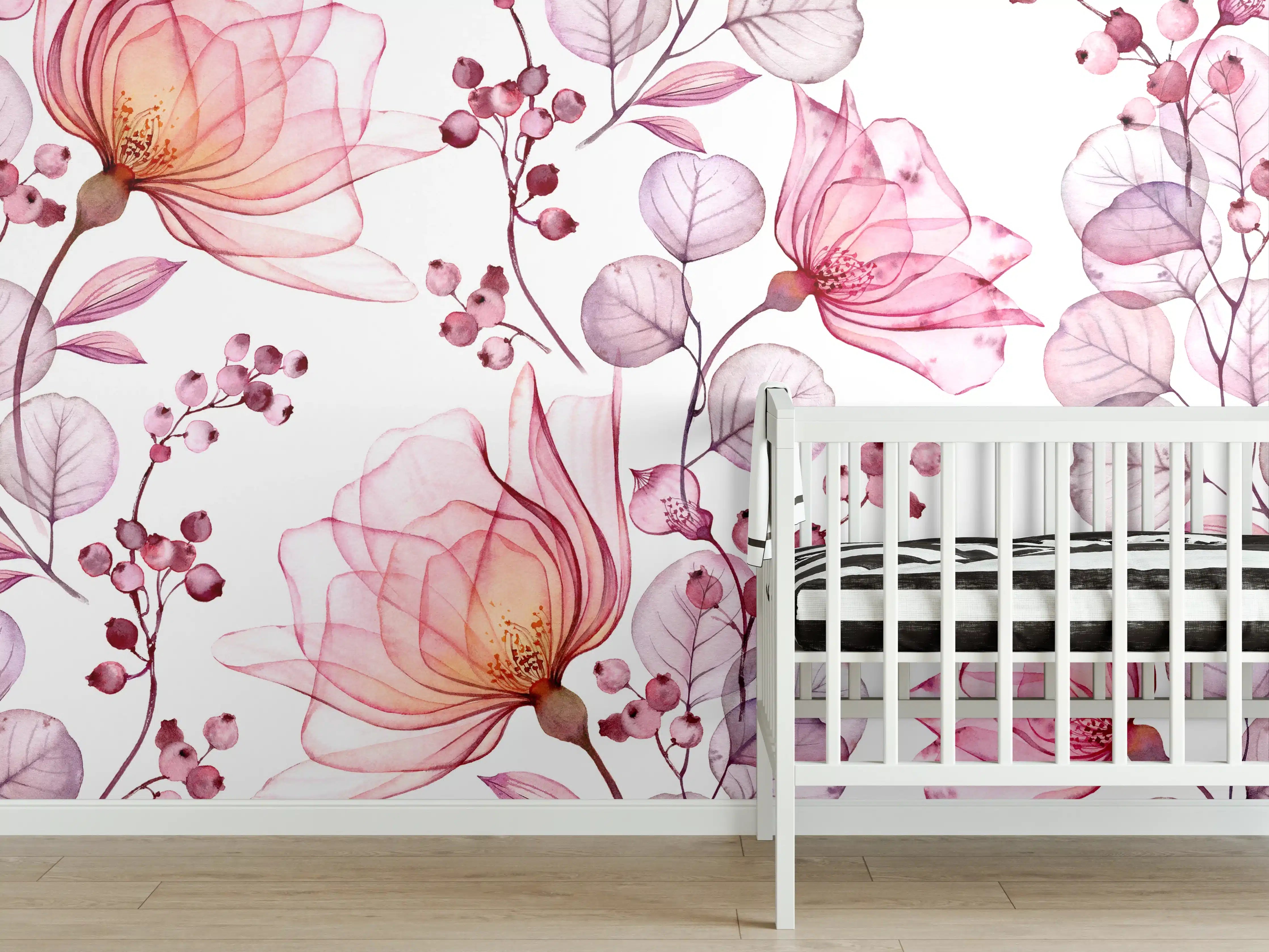Babyzimmer Wandgestaltung - Elegante Rosen in zarten Pinktönen