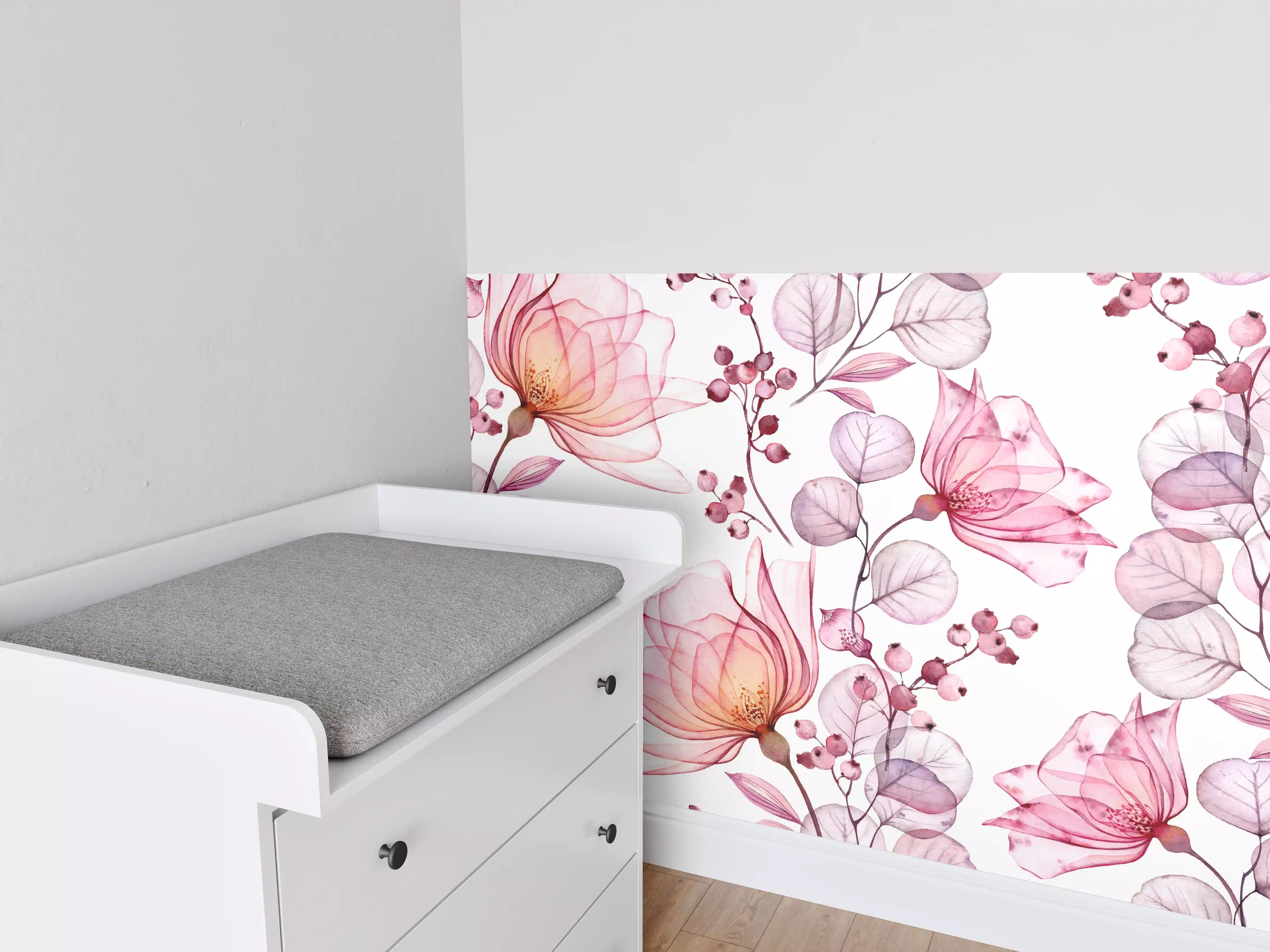 Babyzimmer Wandgestaltung - Elegante Rosen in zarten Pinktönen