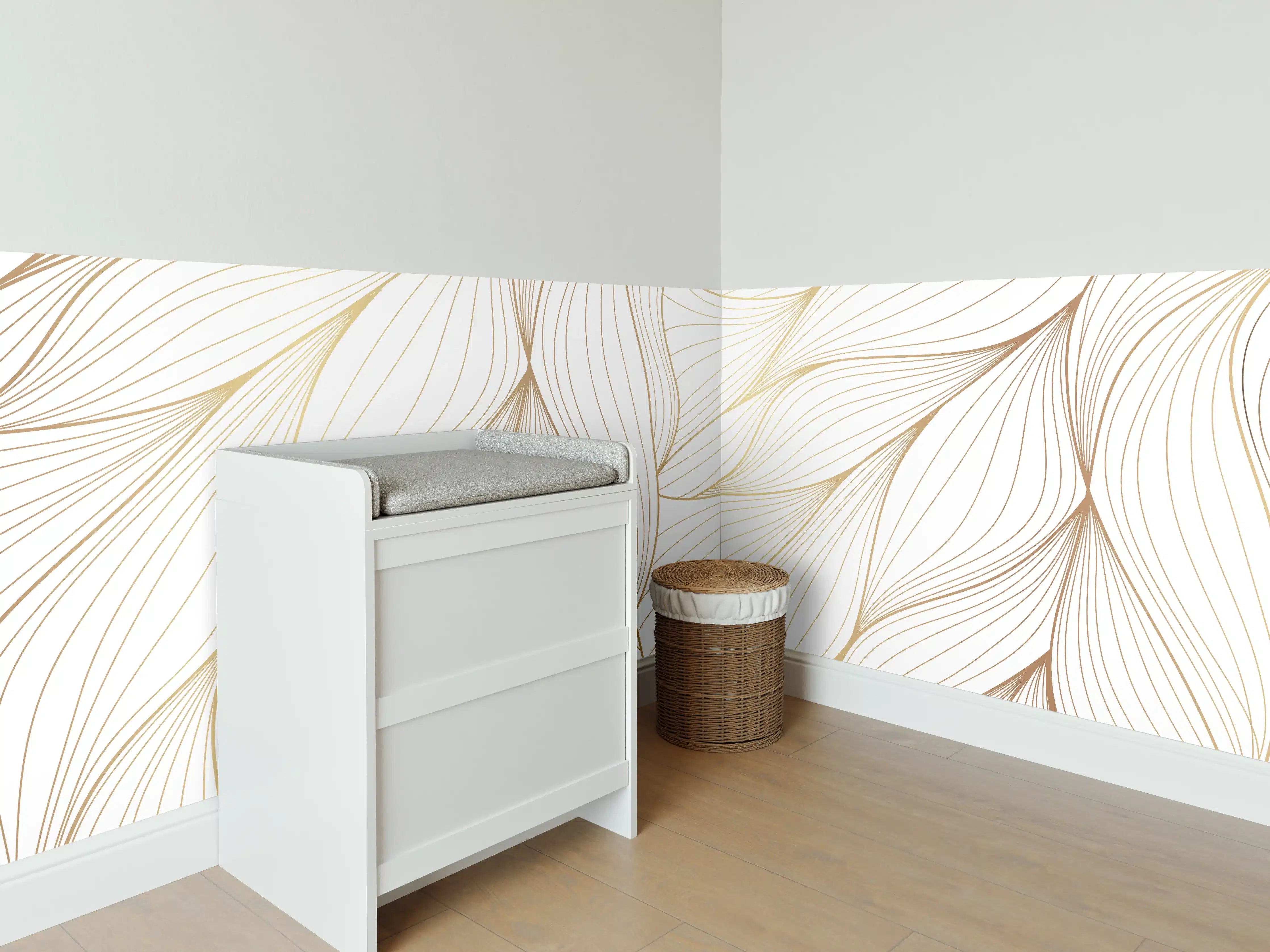 Babyzimmer Wandgestaltung - Elegante Weiß-Beige Wellenlinien