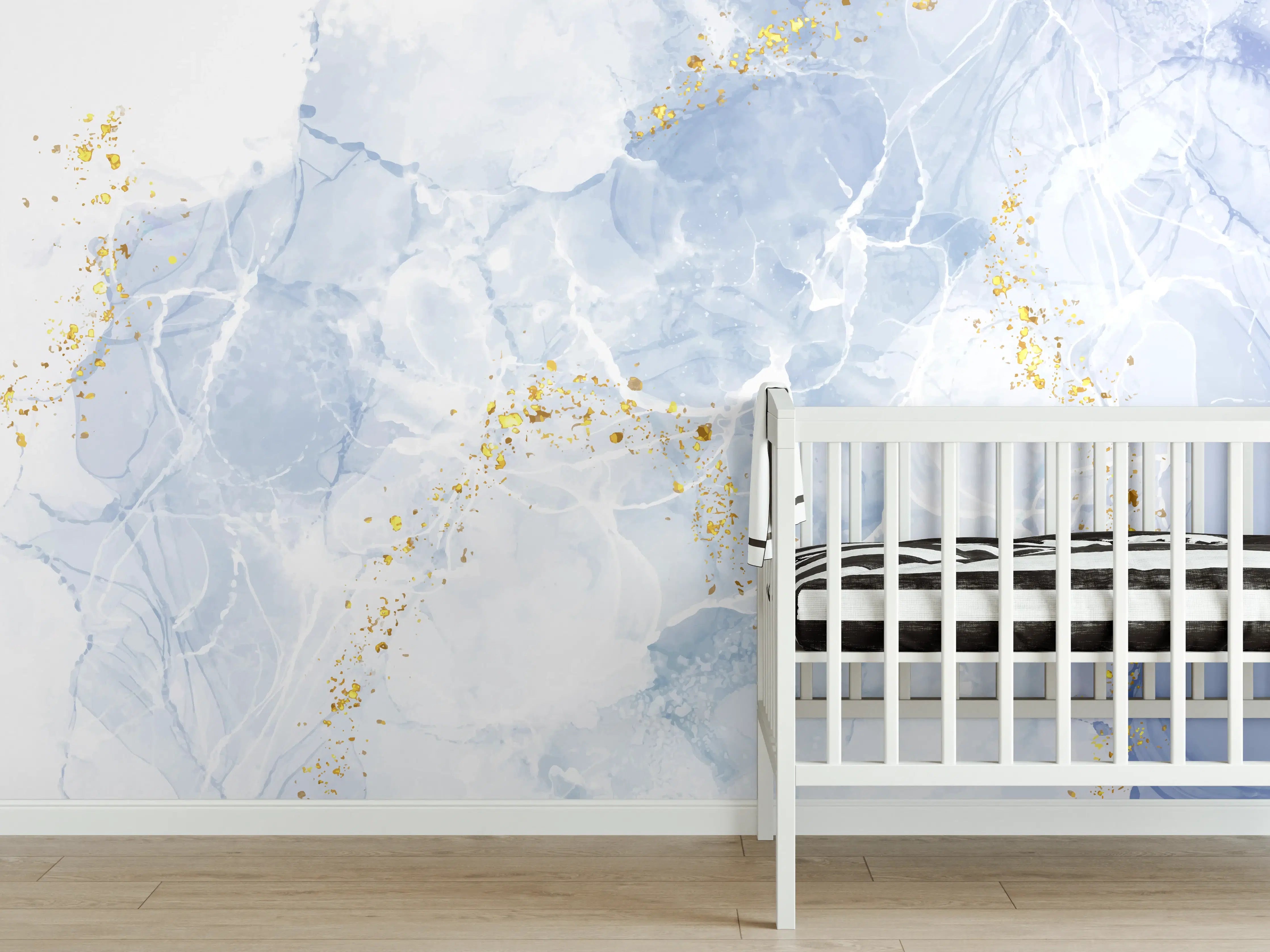 Babyzimmer Wandgestaltung - Elegante Weiß-Goldene Glitzer Textur