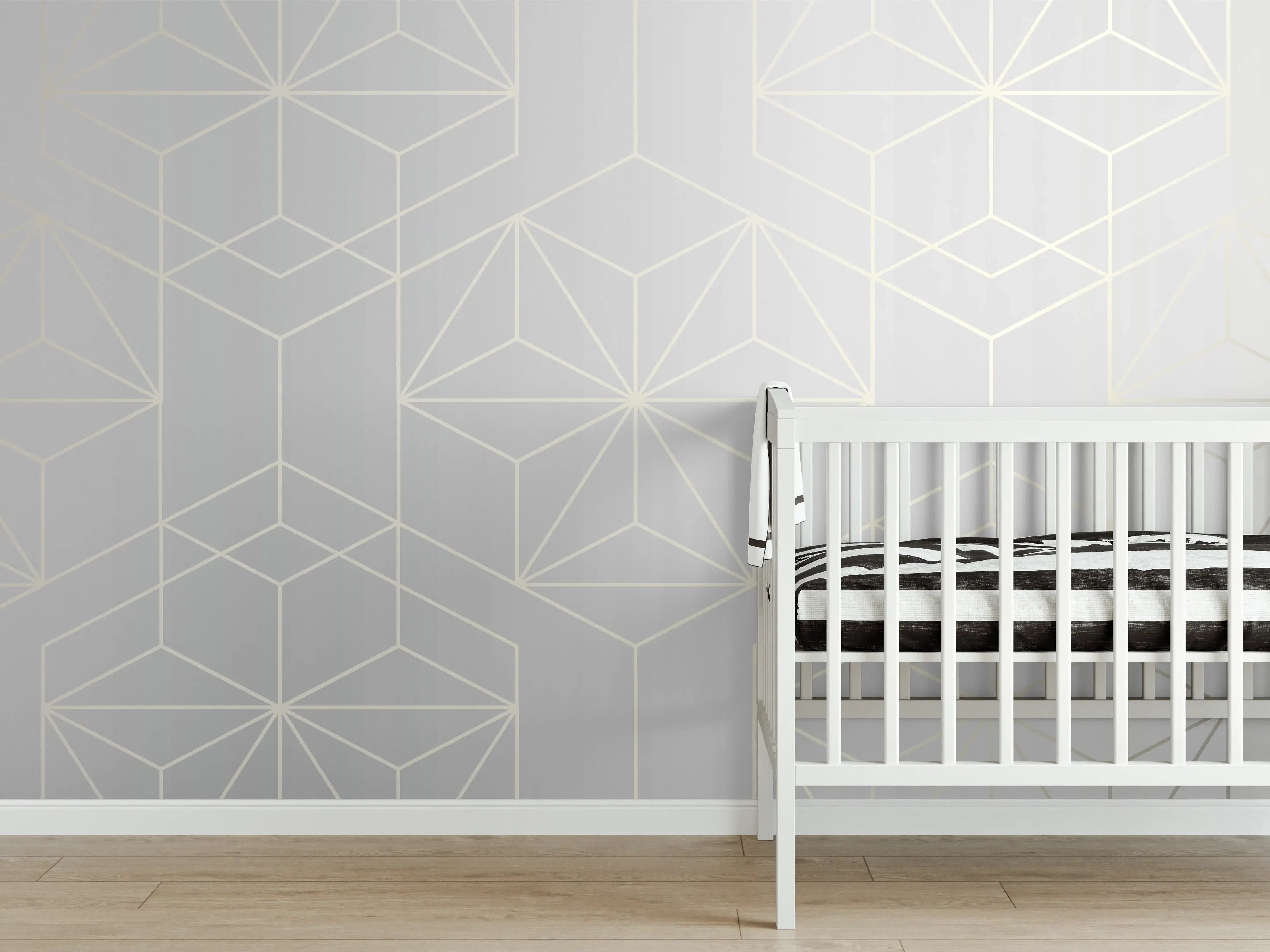 Babyzimmer Wandgestaltung - Elegante Weiß-Grau-Geometrie