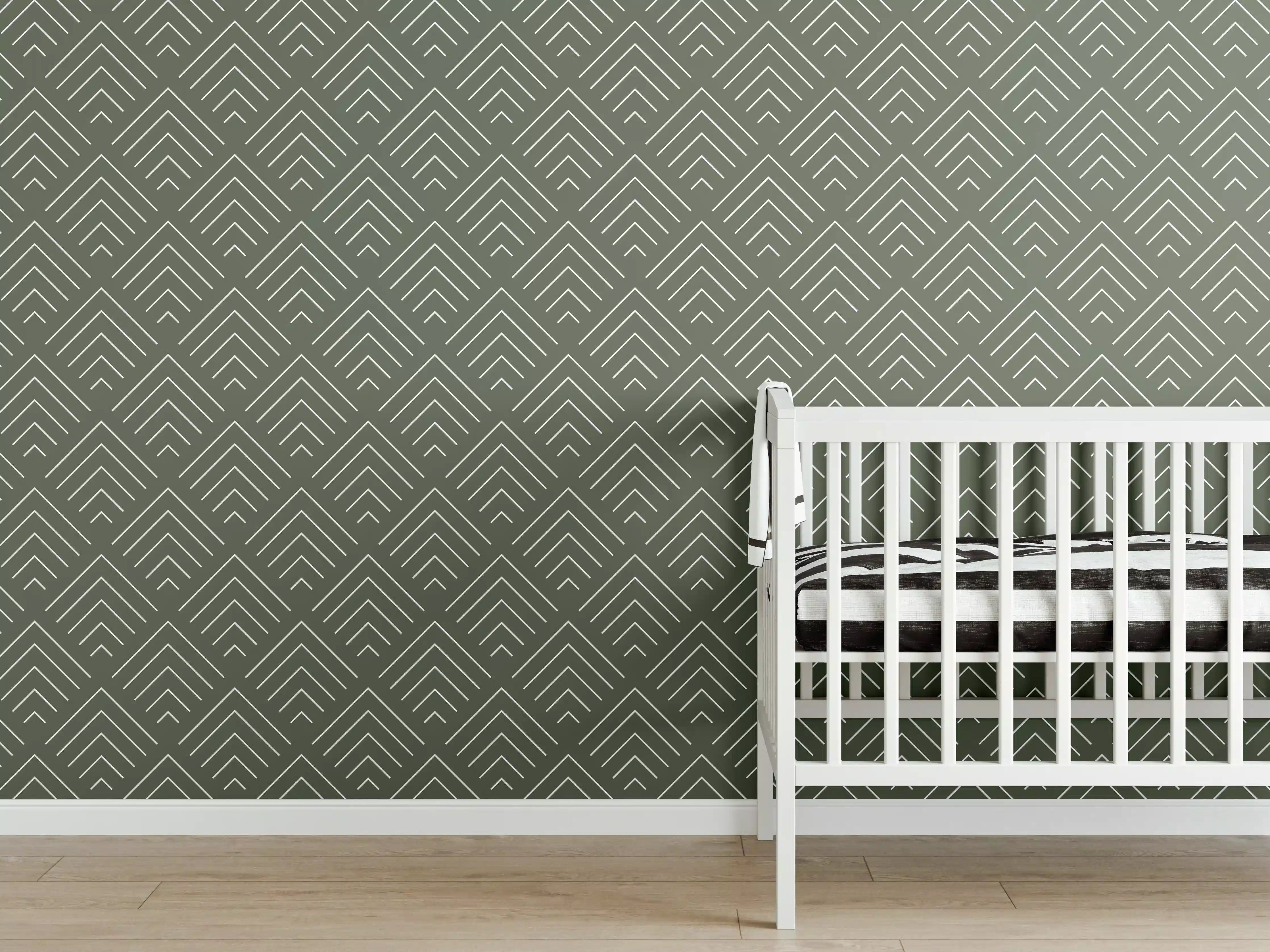 Babyzimmer Wandgestaltung - Elegante grüne Muster-Tapete
