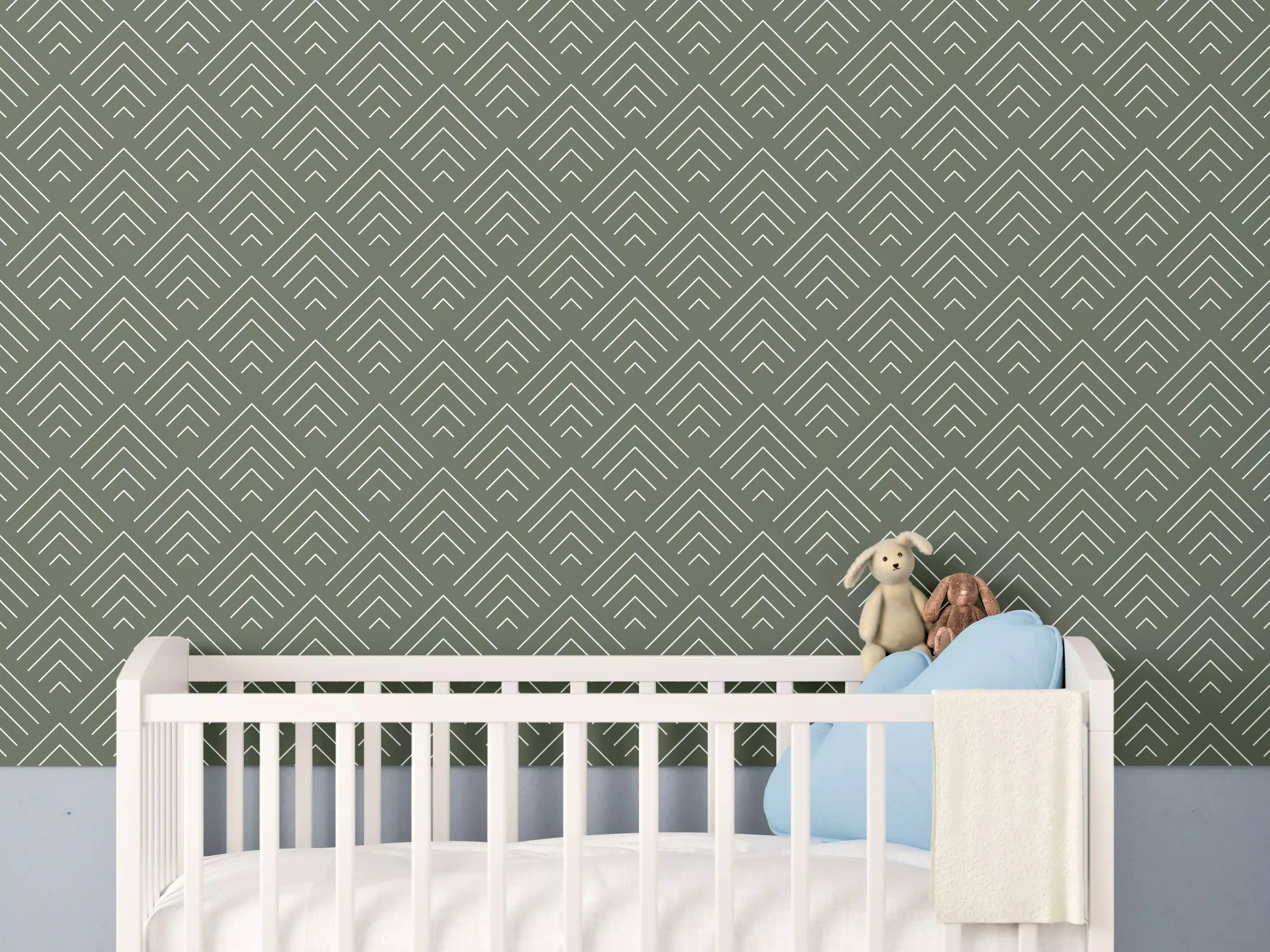 Babyzimmer Wandgestaltung - Elegante grüne Muster-Tapete