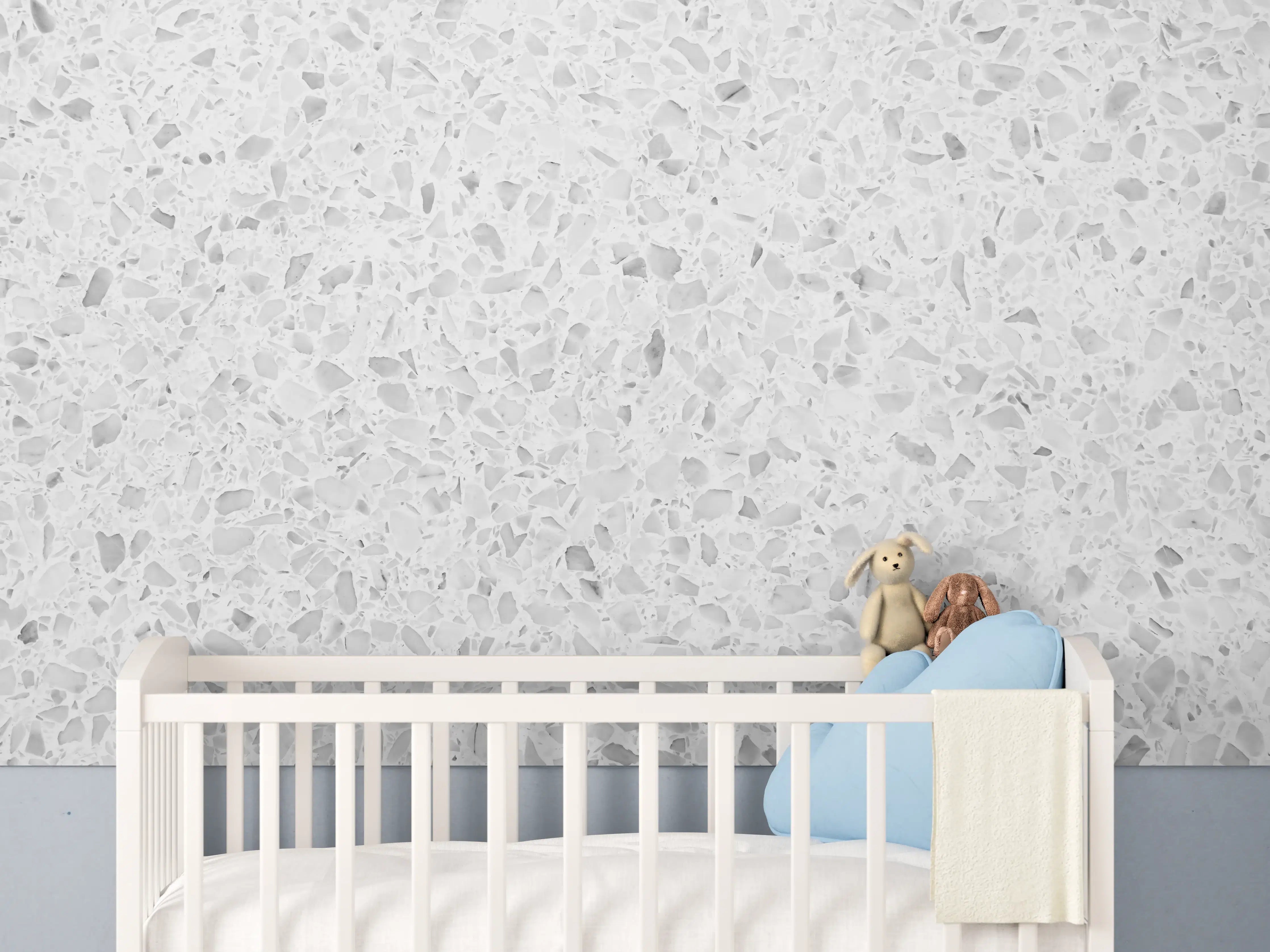 Babyzimmer Wandgestaltung - Eleganter Weiβ-Grau Terrazzo