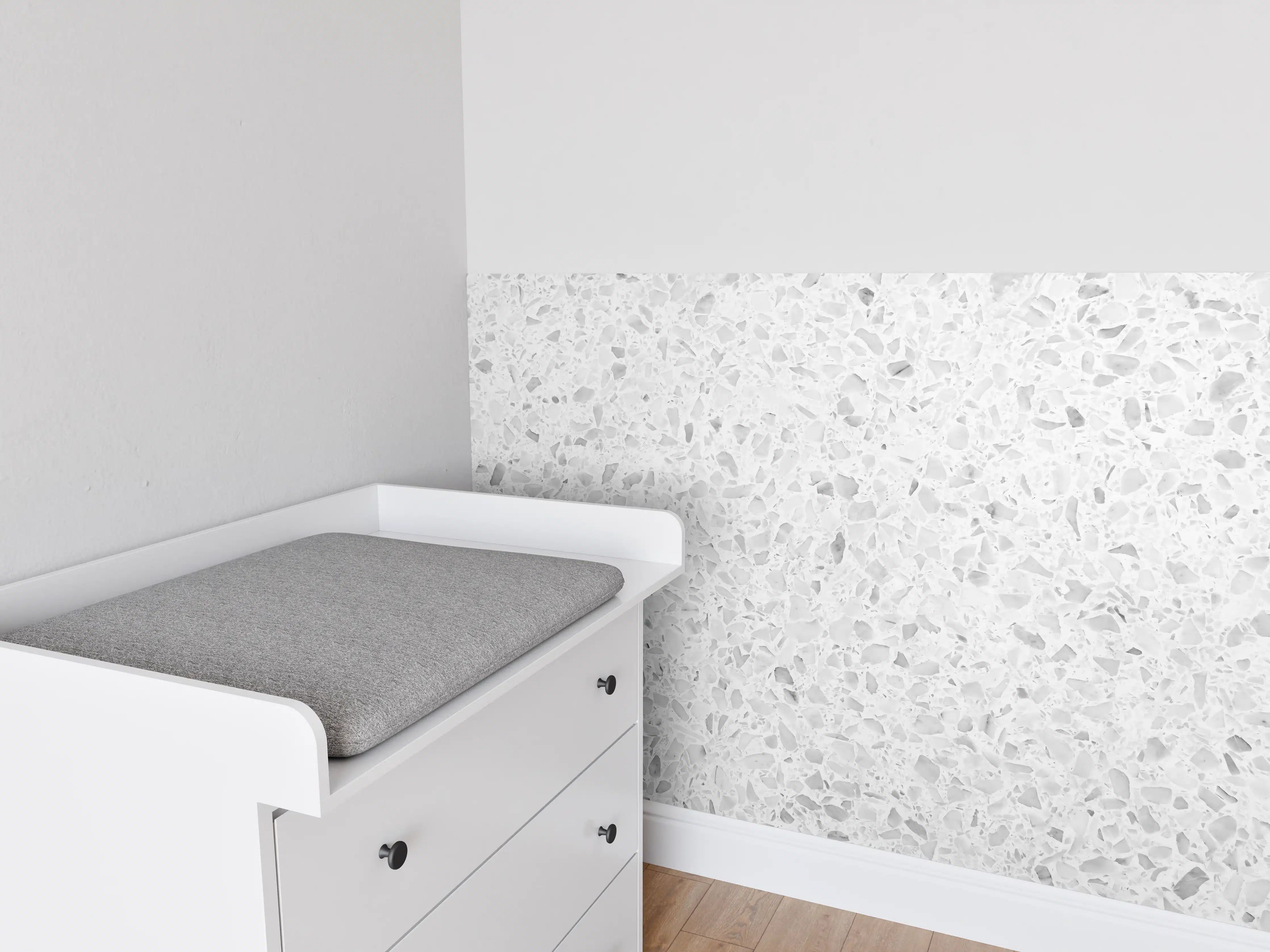 Babyzimmer Wandgestaltung - Eleganter Weiβ-Grau Terrazzo
