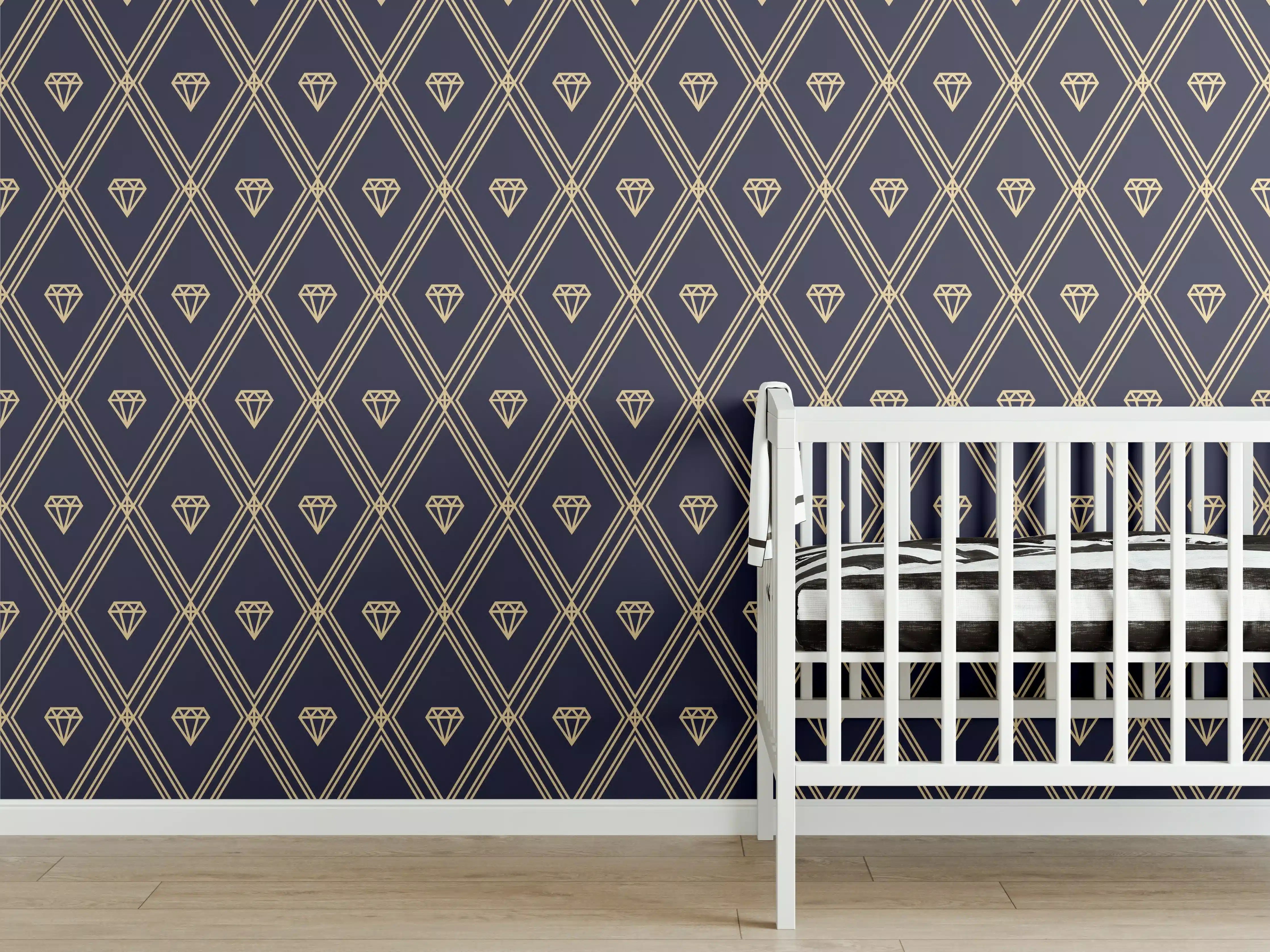Babyzimmer Wandgestaltung - Elegantes Dunkelblau Diagonalmuster