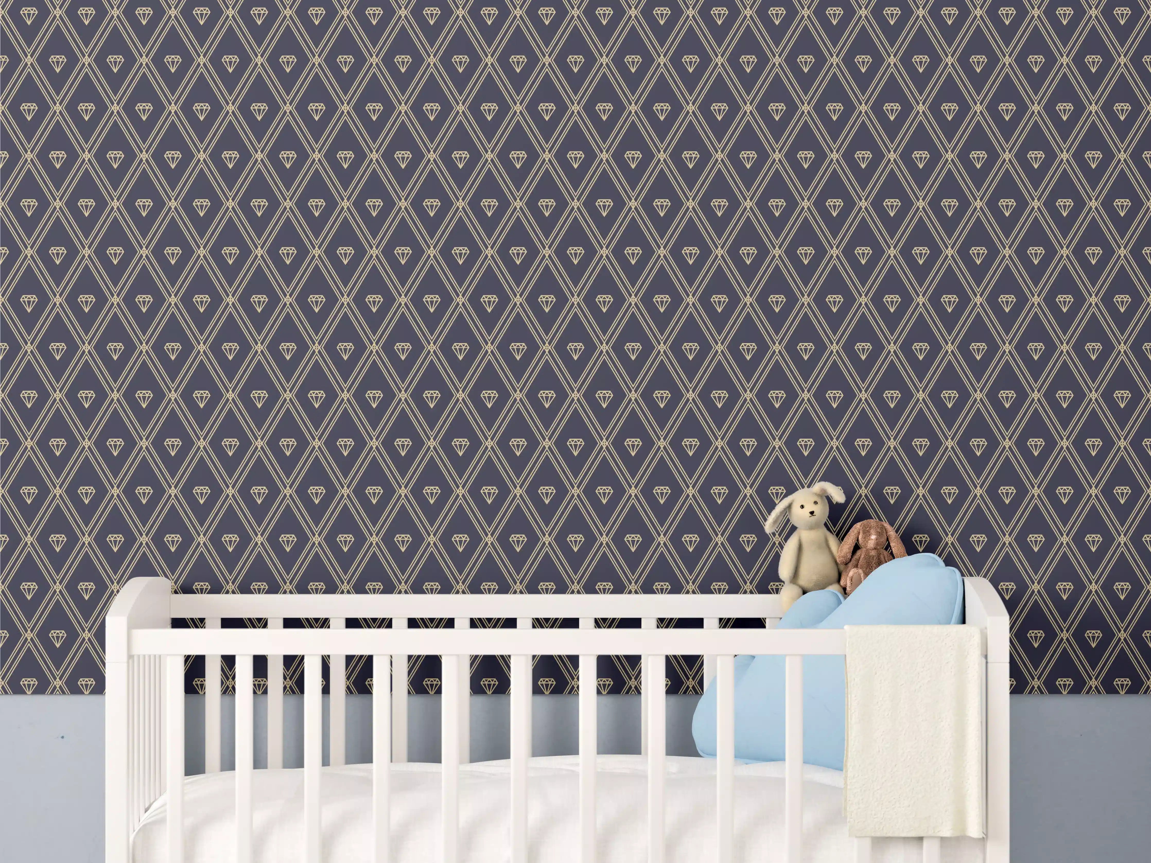 Babyzimmer Wandgestaltung - Elegantes Rauten-Muster Dunkelblau