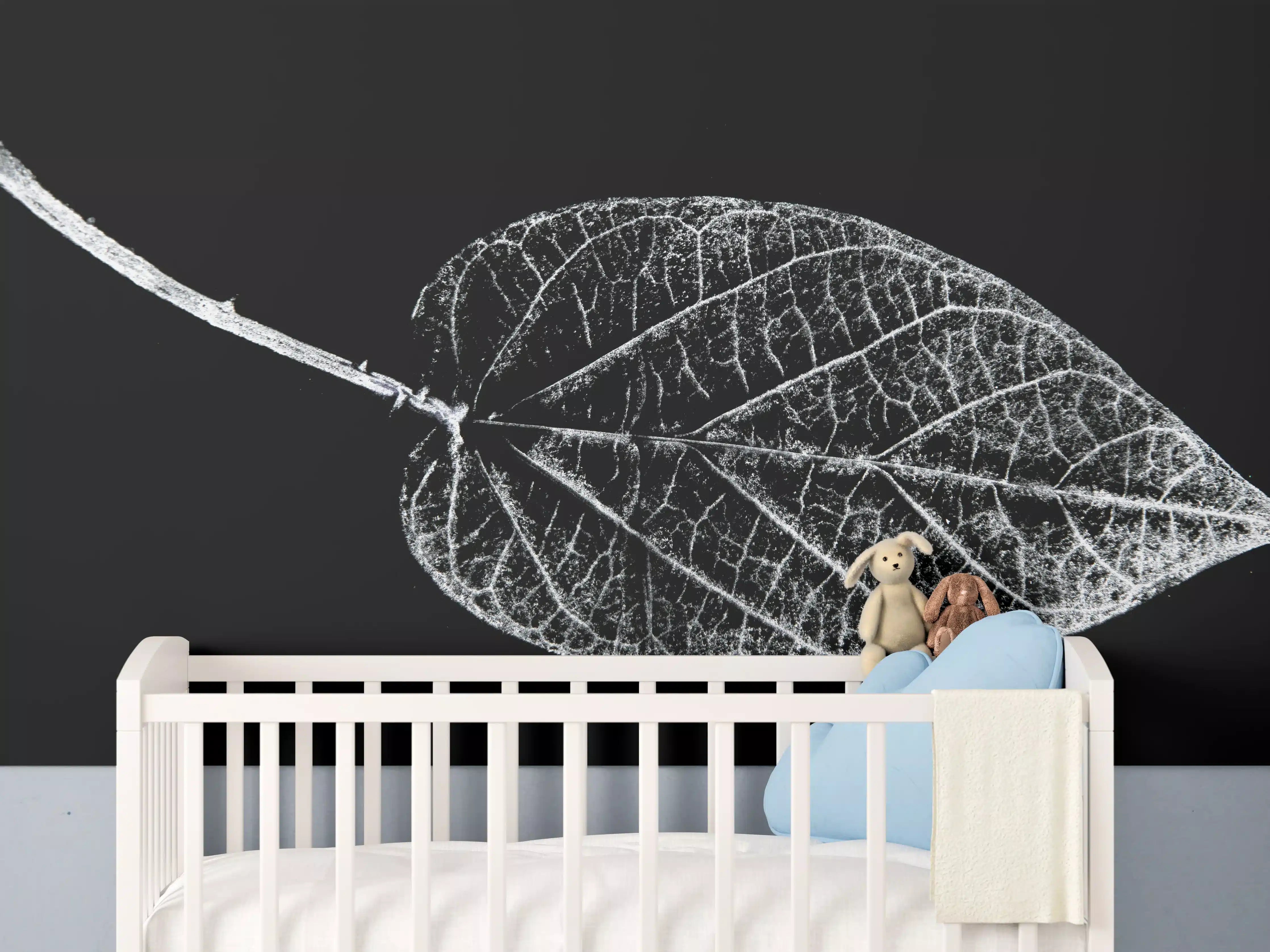Babyzimmer Wandgestaltung - Elegantes Schwarz-Weiß Laubblatt