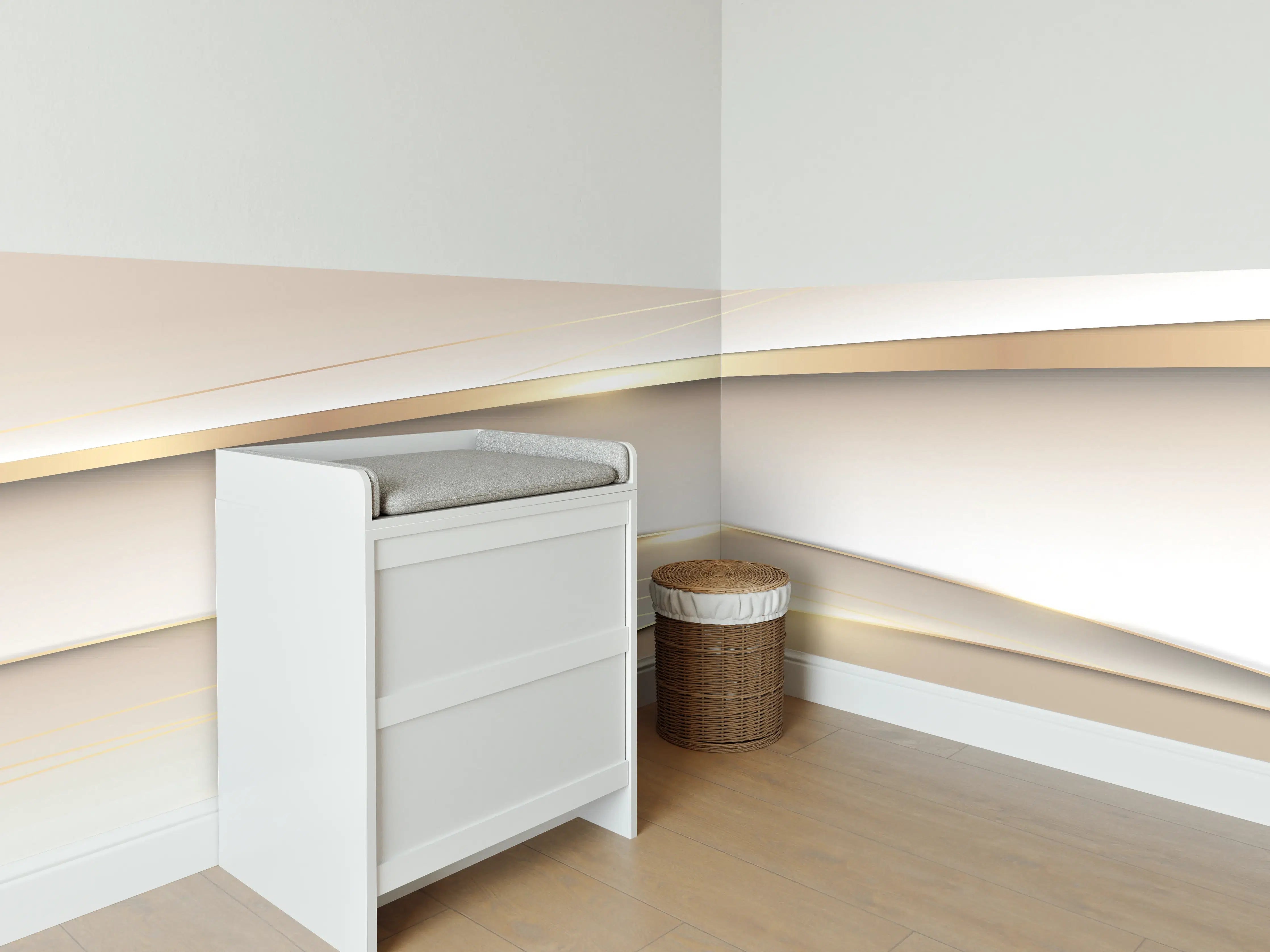 Babyzimmer Wandgestaltung - Elegantes Weiß Gold Design