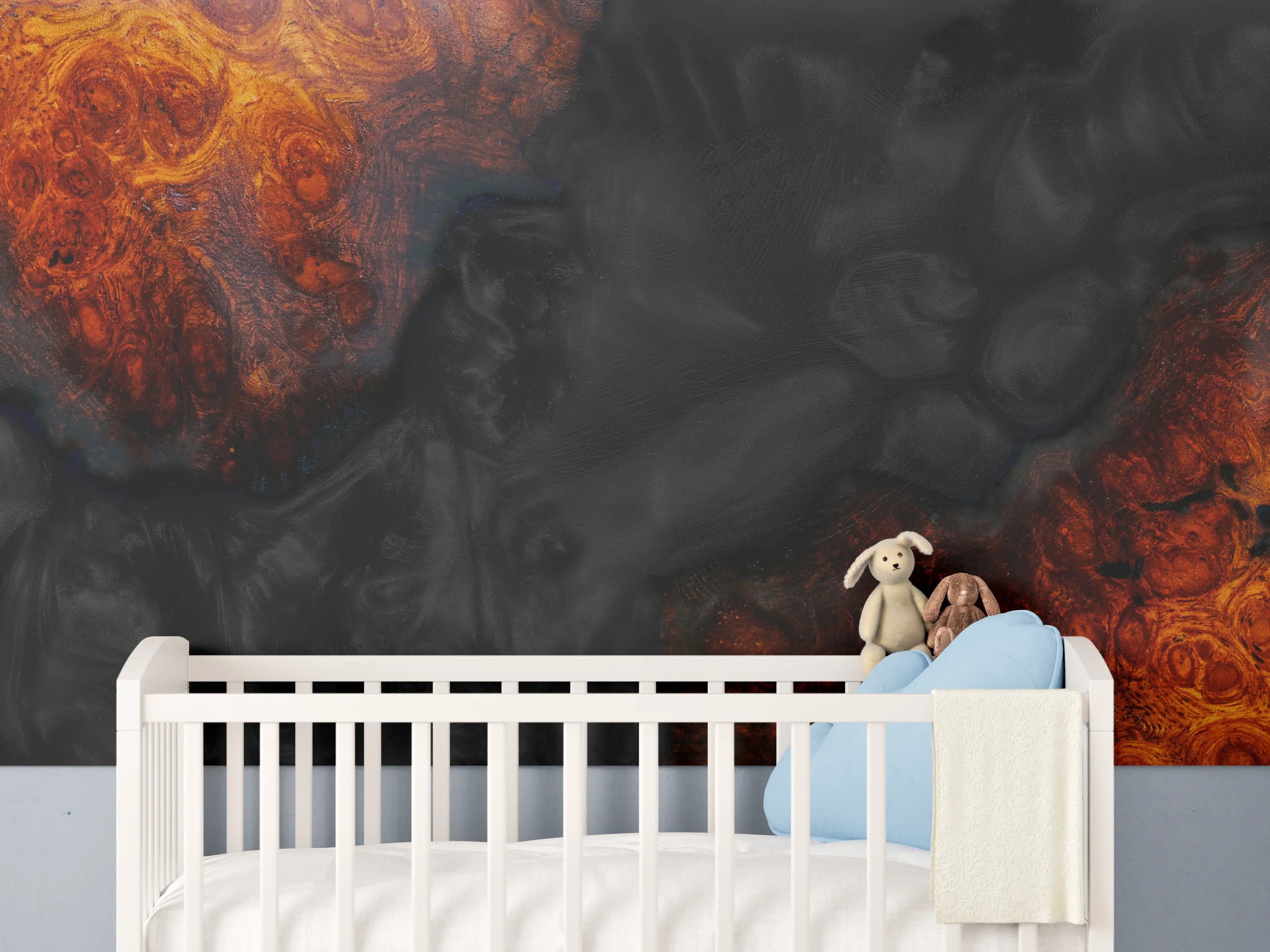 Babyzimmer Wandgestaltung - Epoxidharz Maserholz Struktur