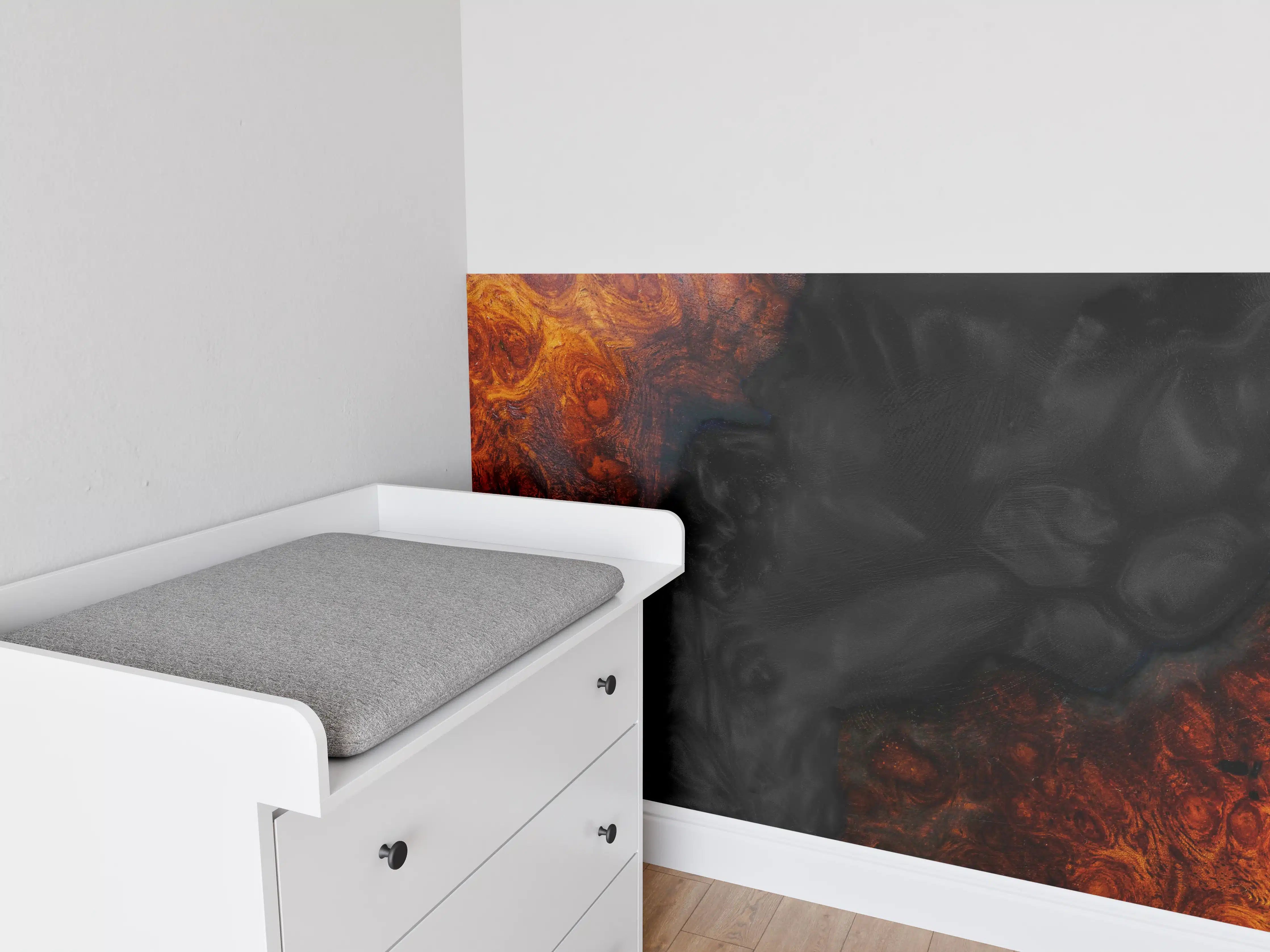 Babyzimmer Wandgestaltung - Epoxidharz Maserholz Struktur