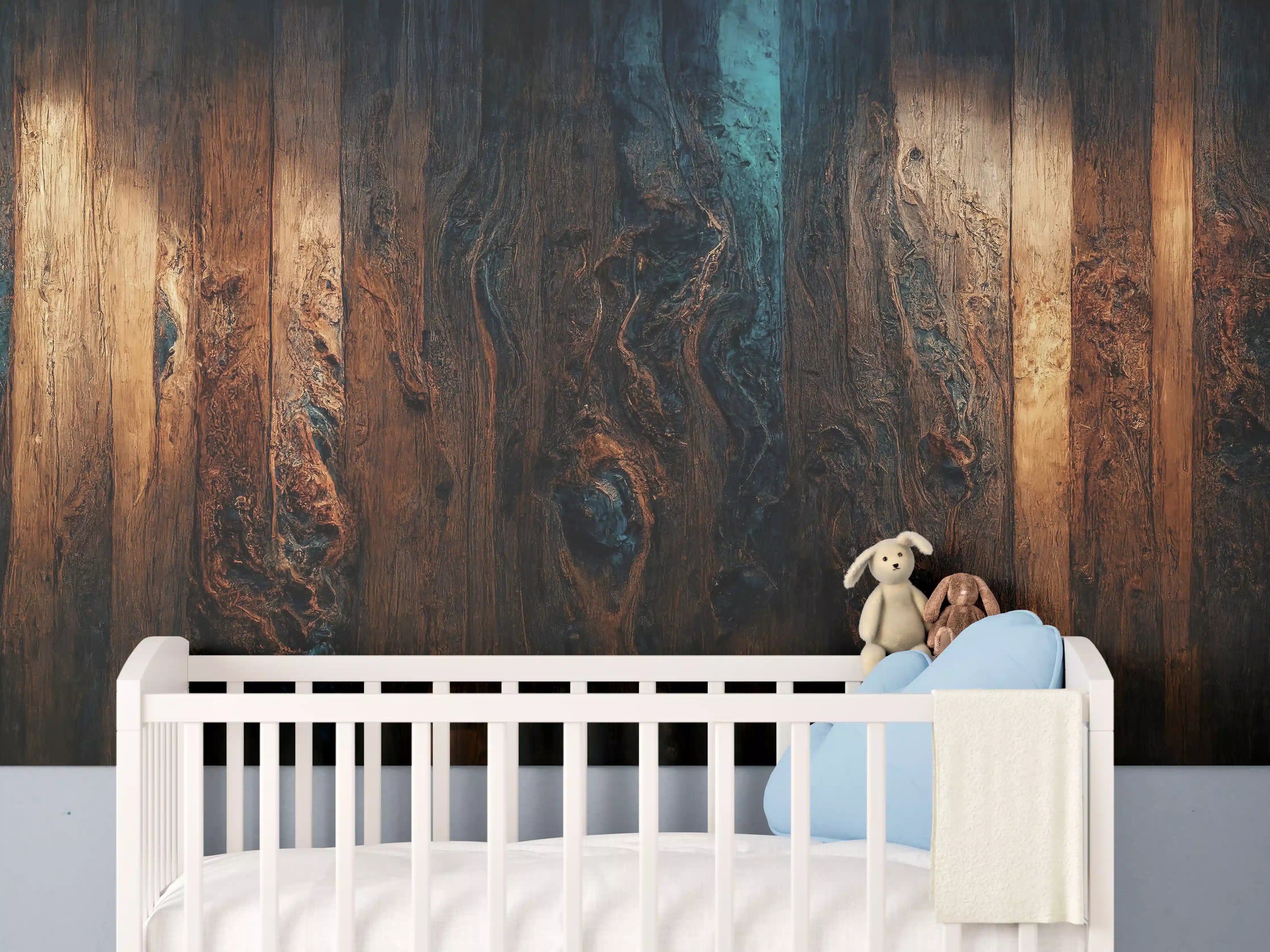 Babyzimmer Wandgestaltung - Epoxy-Holztisch mit Blaueffekt
