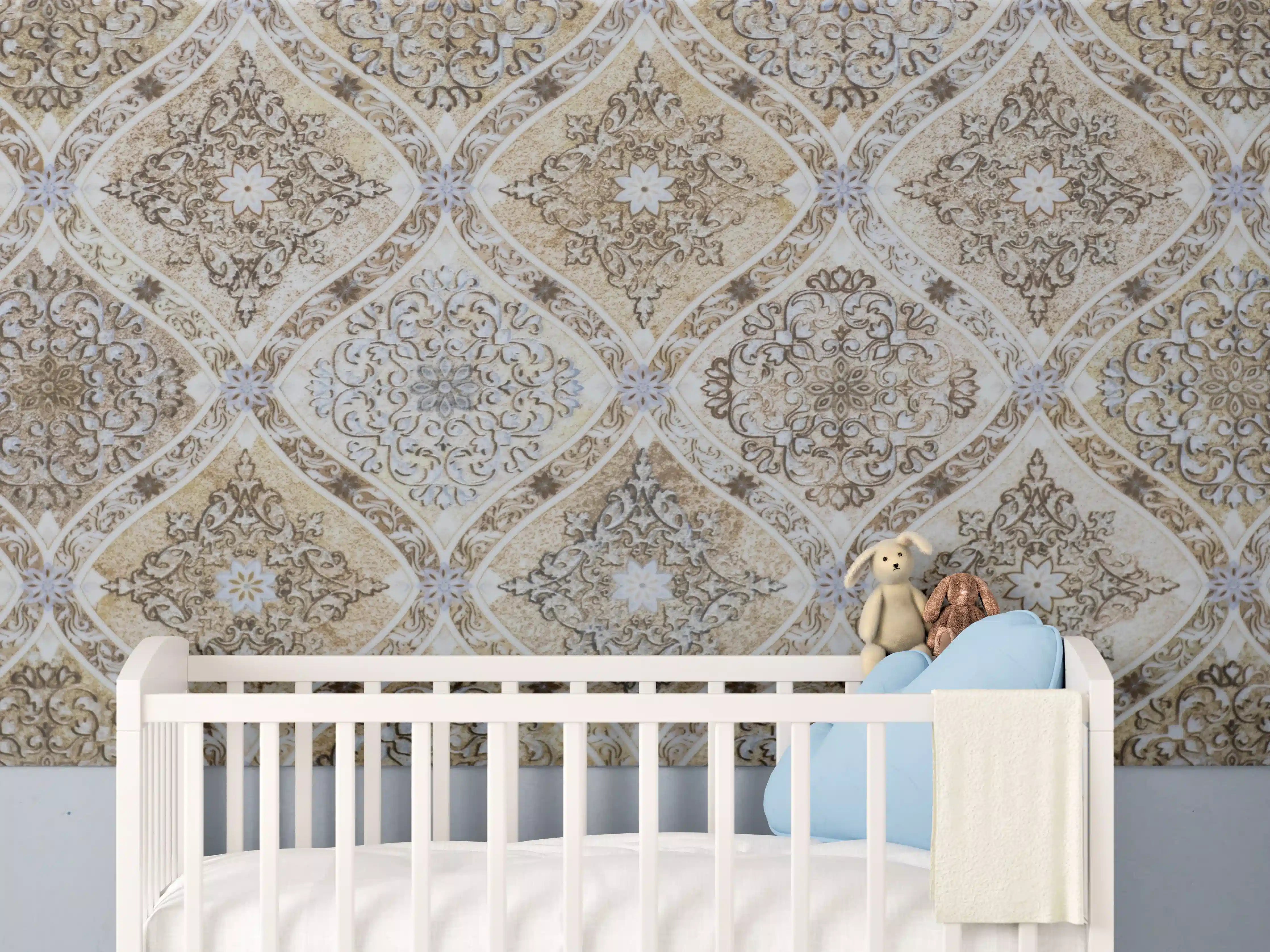 Babyzimmer Wandgestaltung - Erdige Grautöne in Vintage-Fliesen