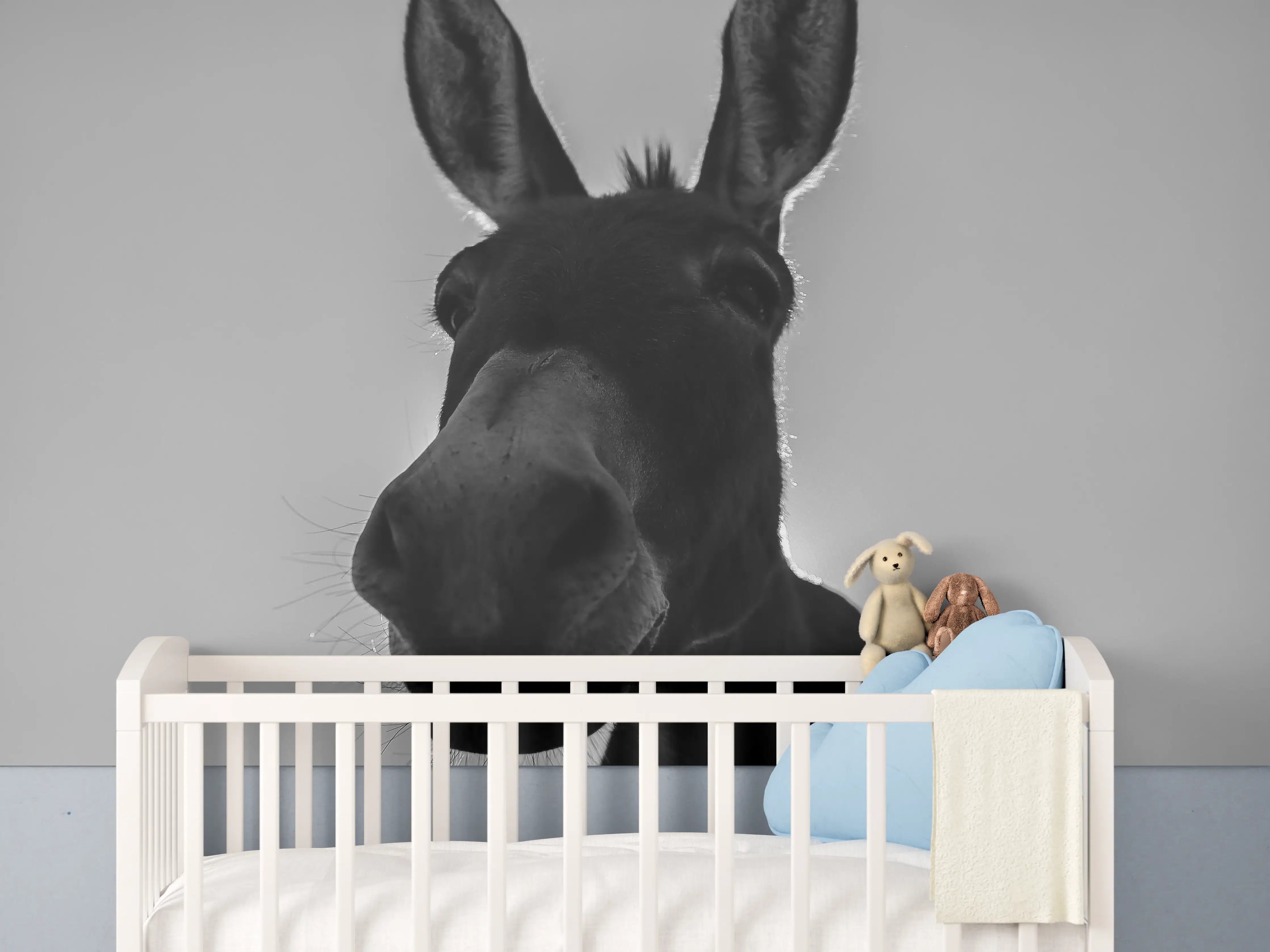 Babyzimmer Wandgestaltung - Esel - schwarz-weiß