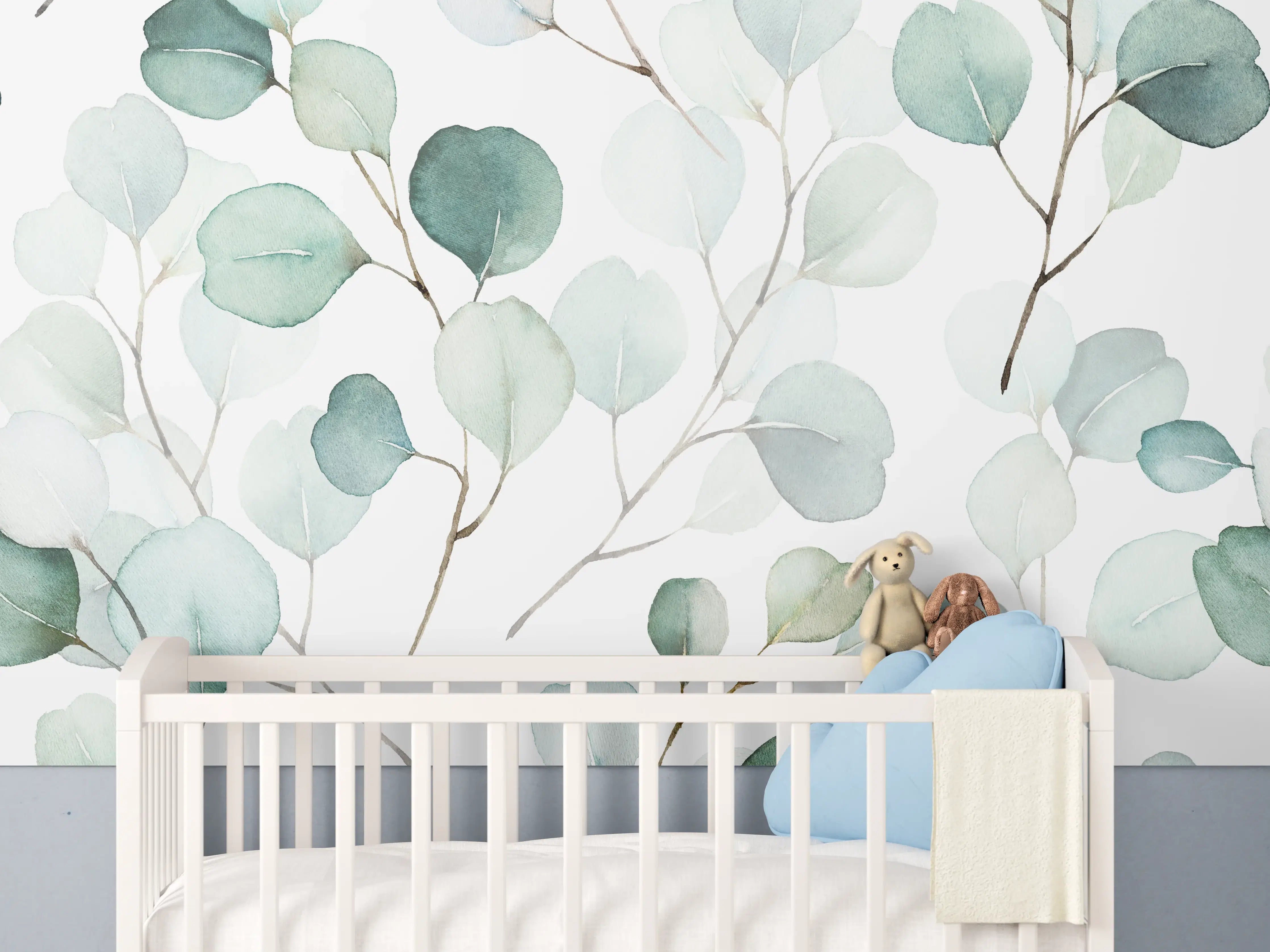 Babyzimmer Wandgestaltung - Eukalyptus Aquarell