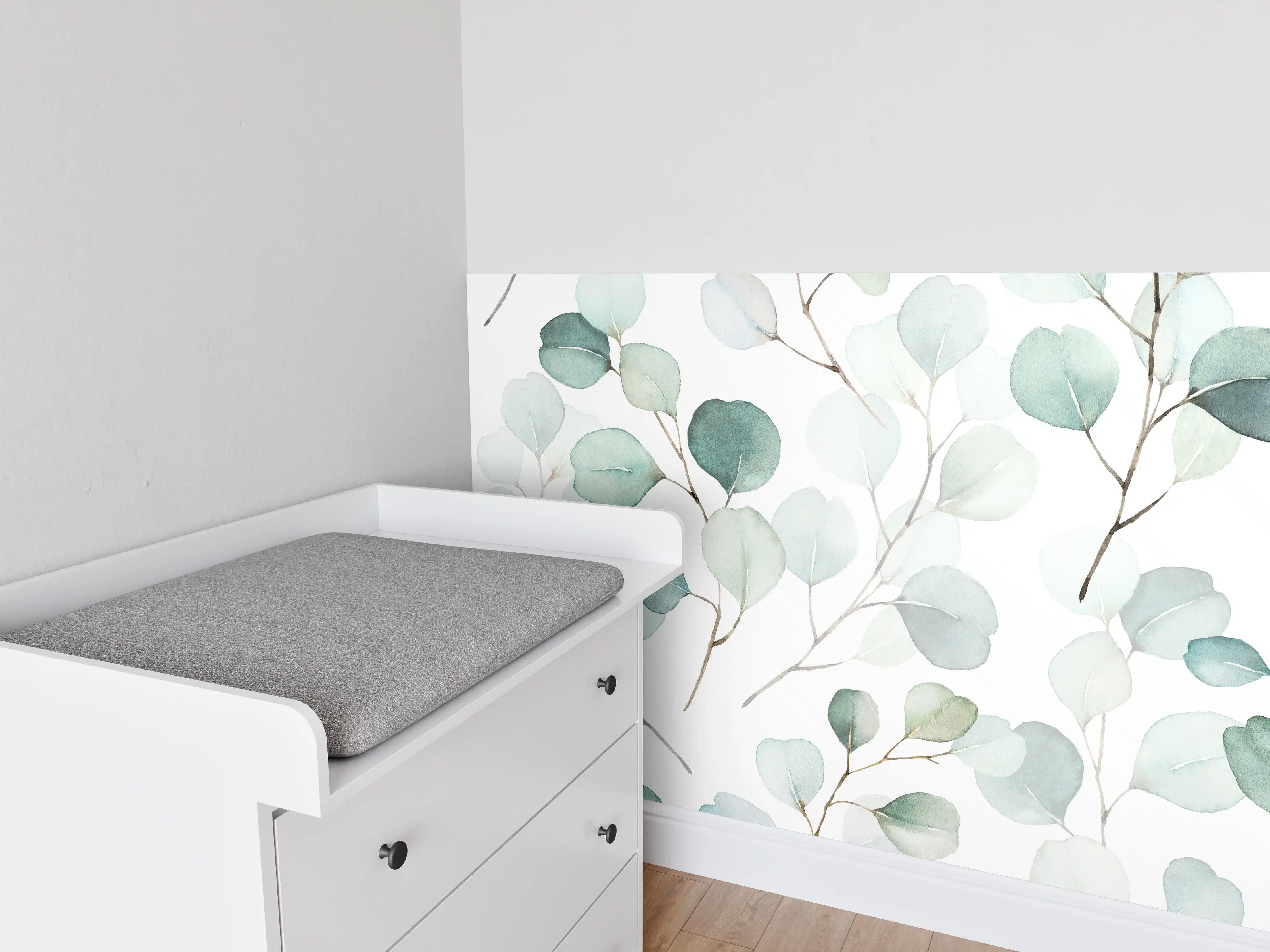 Babyzimmer Wandgestaltung - Eukalyptus Aquarell