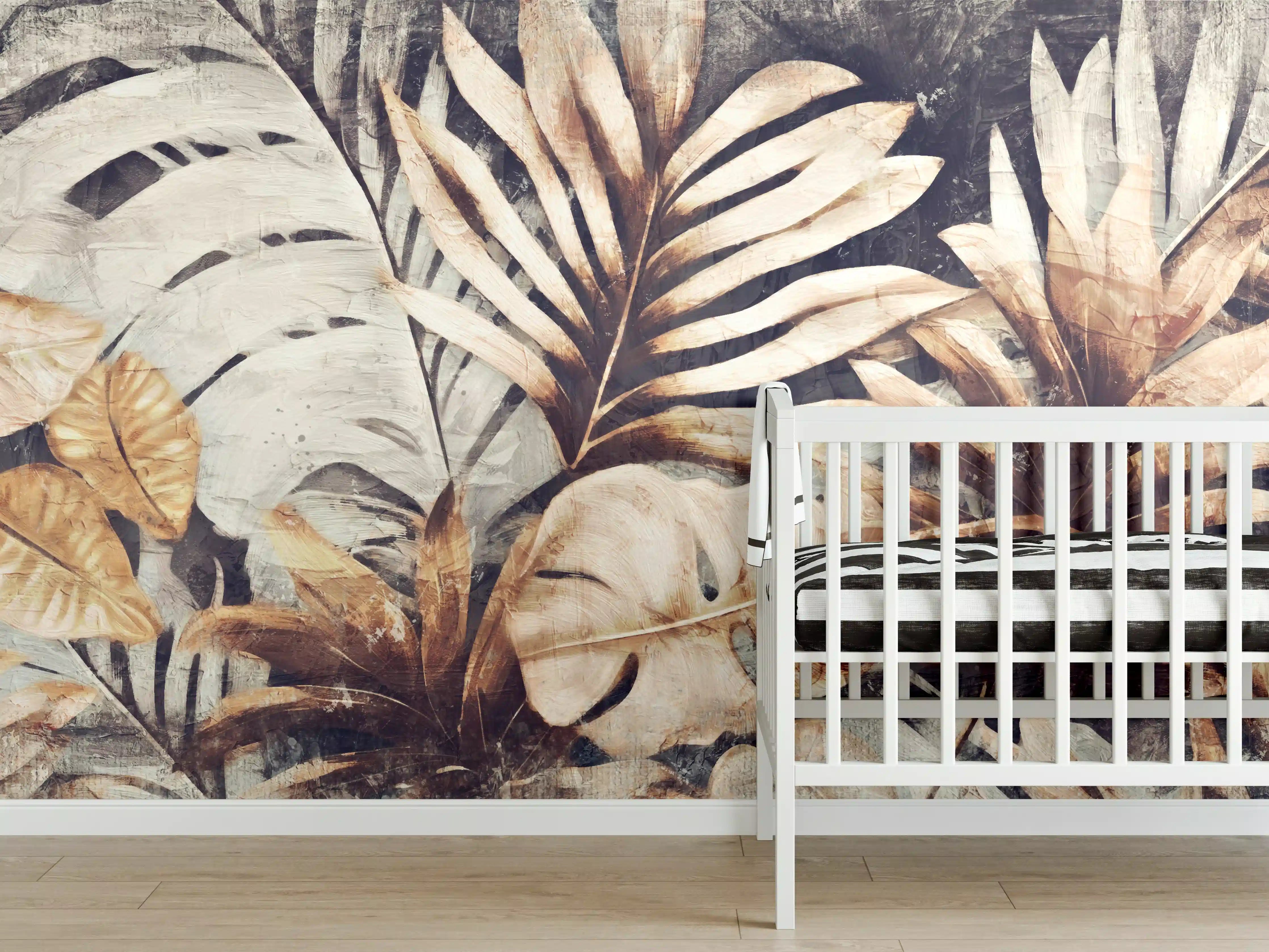Babyzimmer Wandgestaltung - Exotische Dschungel-Pflanzen Textur