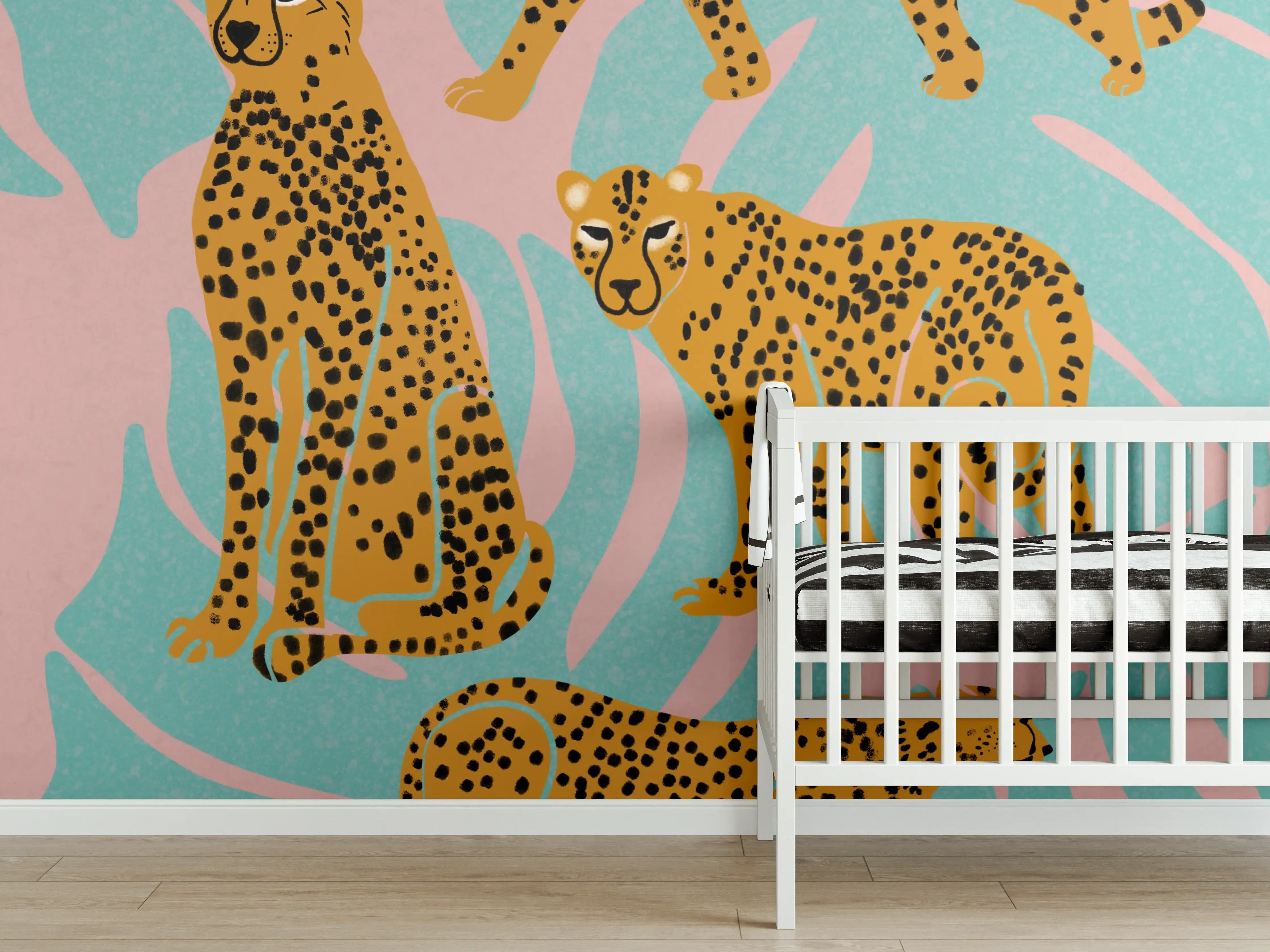 Babyzimmer Wandgestaltung - Exotische Leoparden im Dschungel