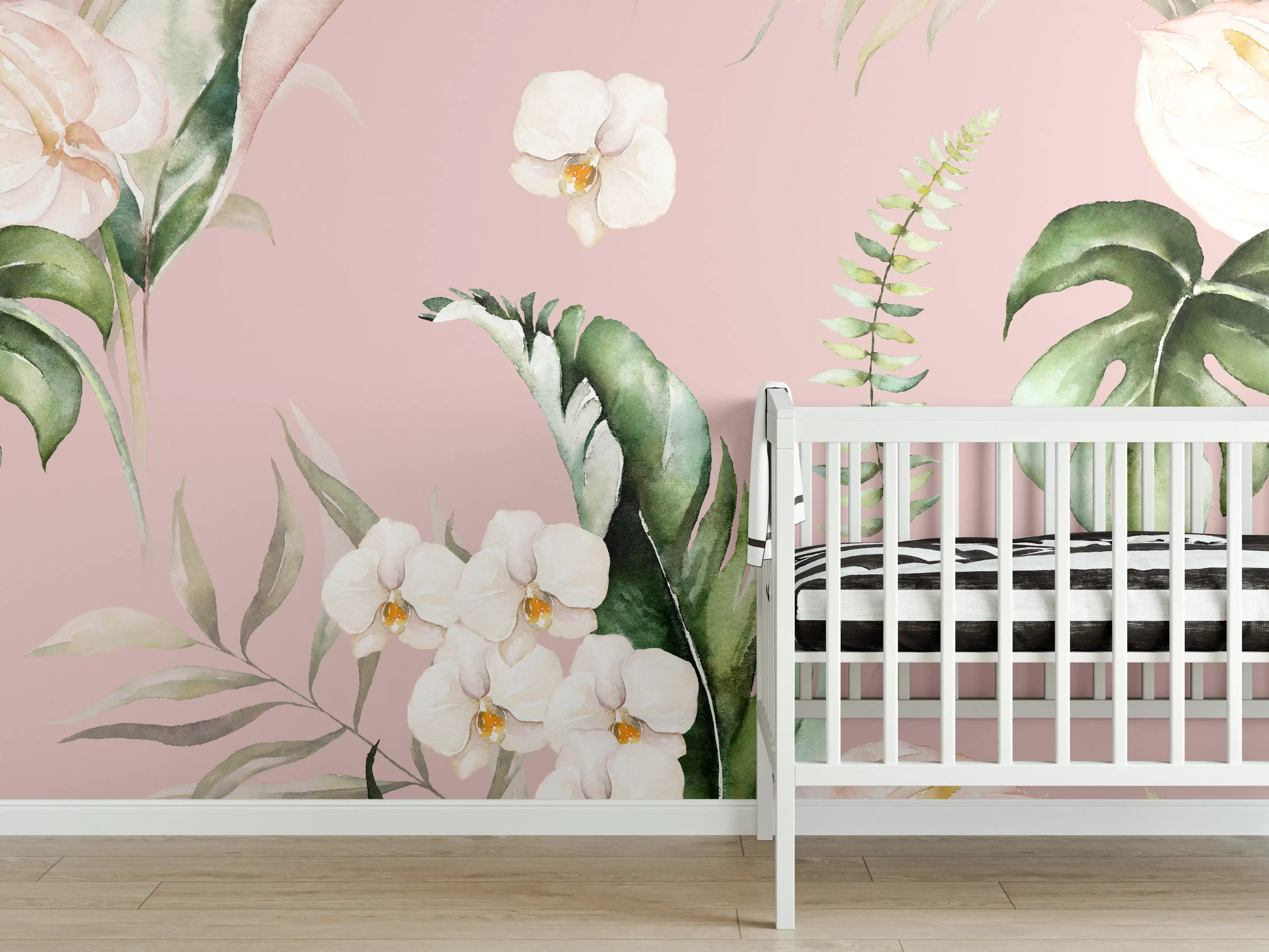 Babyzimmer Wandgestaltung - Exotische Pflanzen - Aquarell