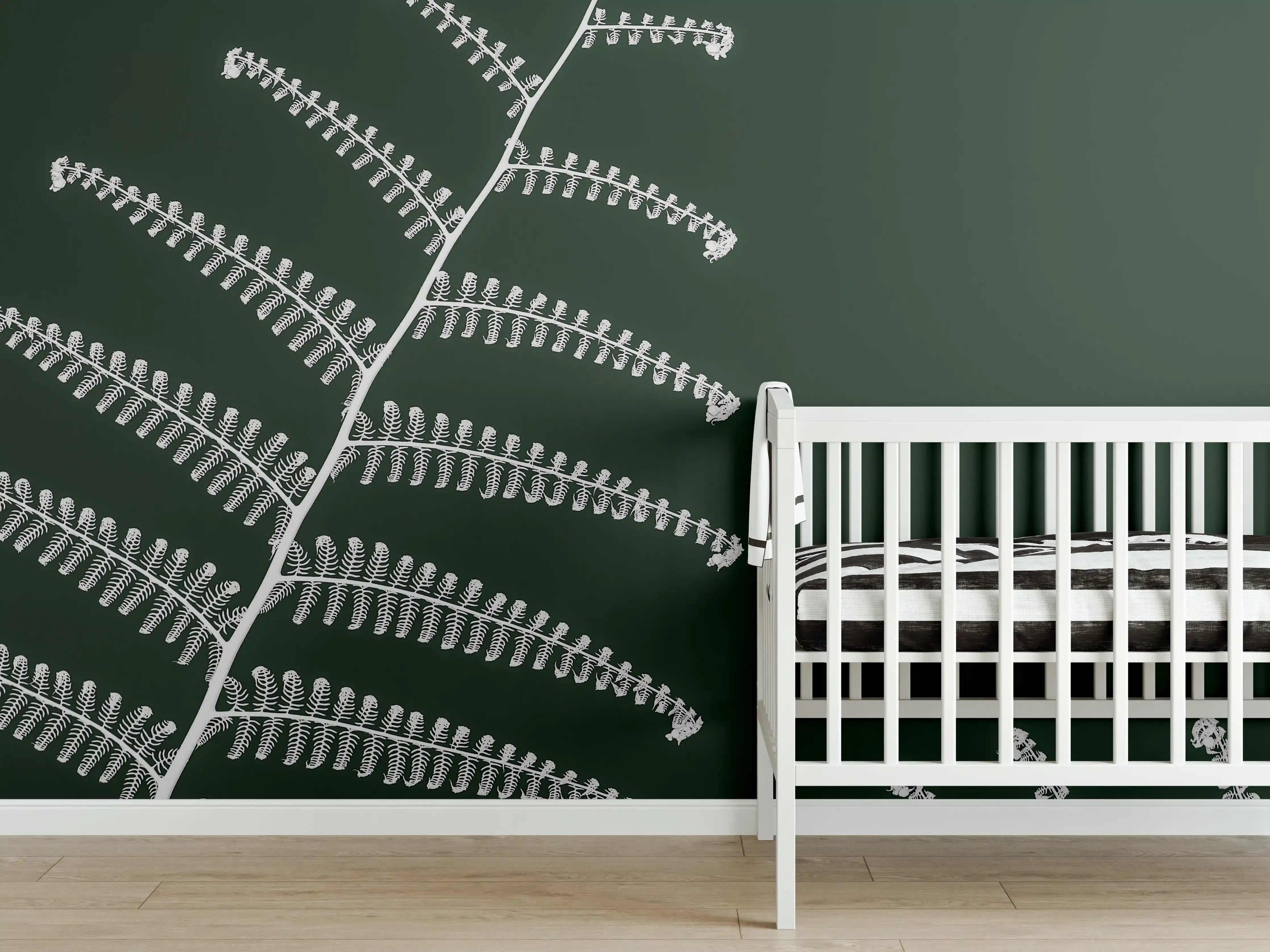 Babyzimmer Wandgestaltung - Exotisches Wald-Farn-Motiv