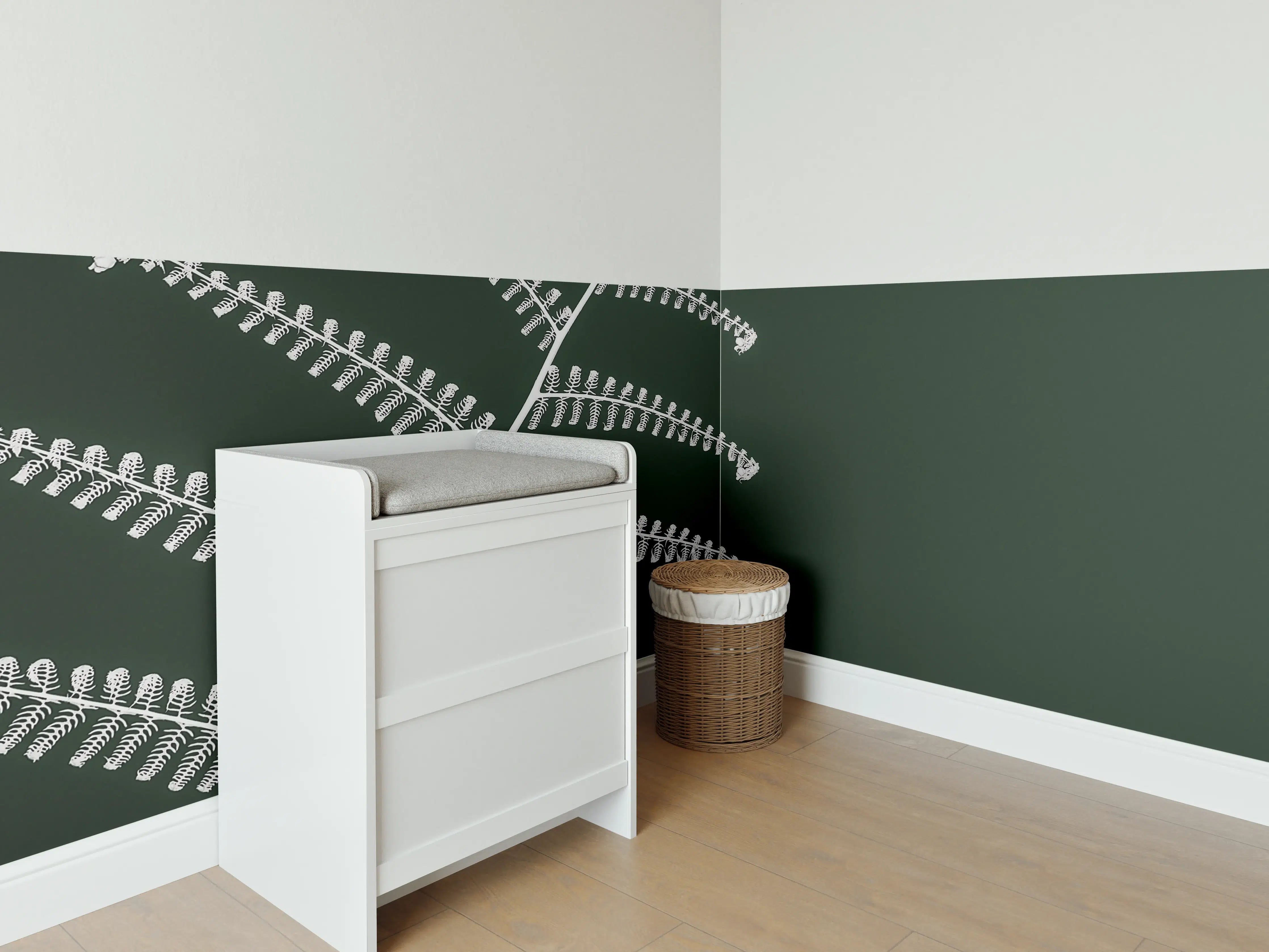 Babyzimmer Wandgestaltung - Exotisches Wald-Farn-Motiv