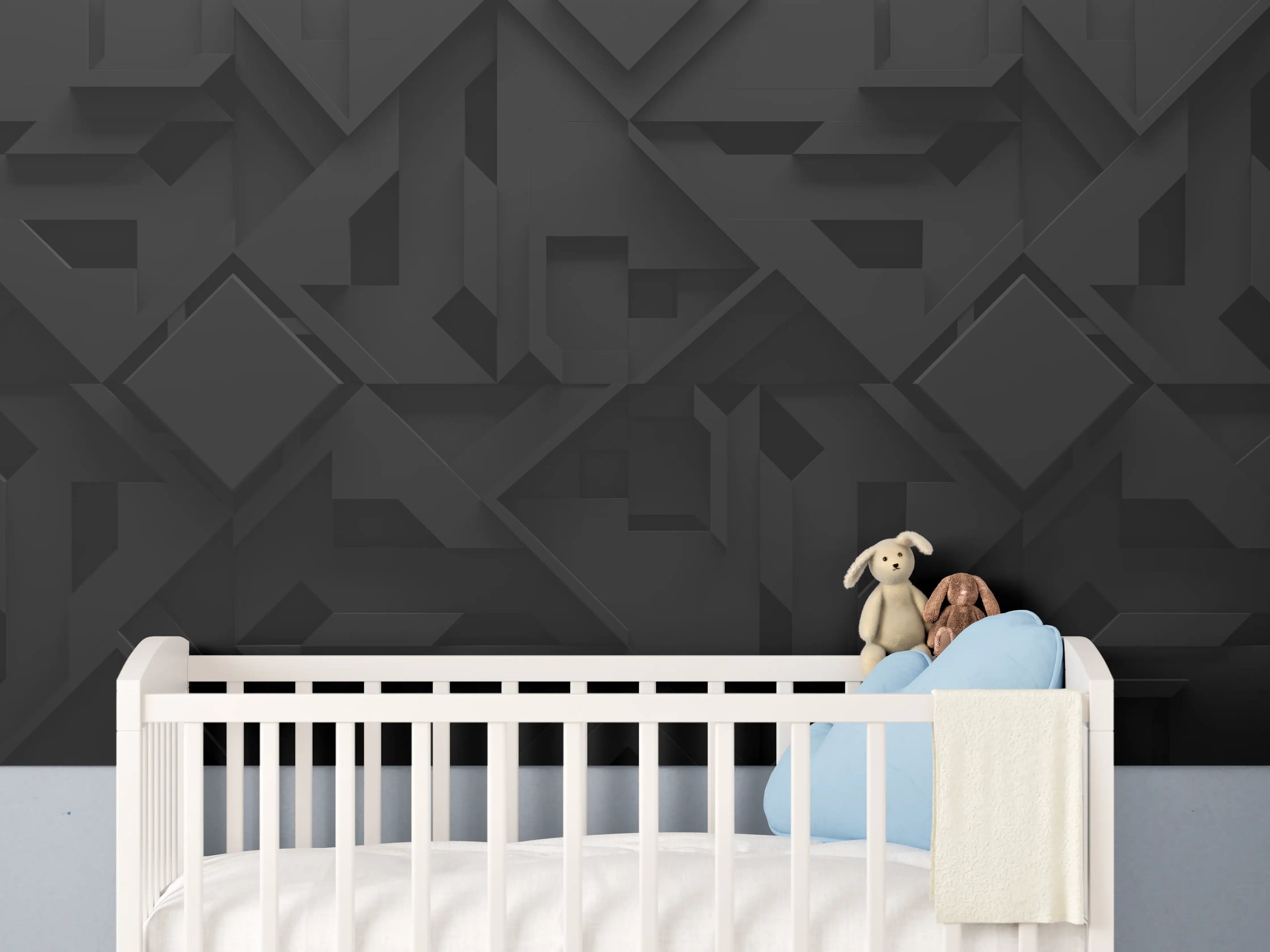 Babyzimmer Wandgestaltung - Extra-Dunkler Schwarz 3D Hintergrund