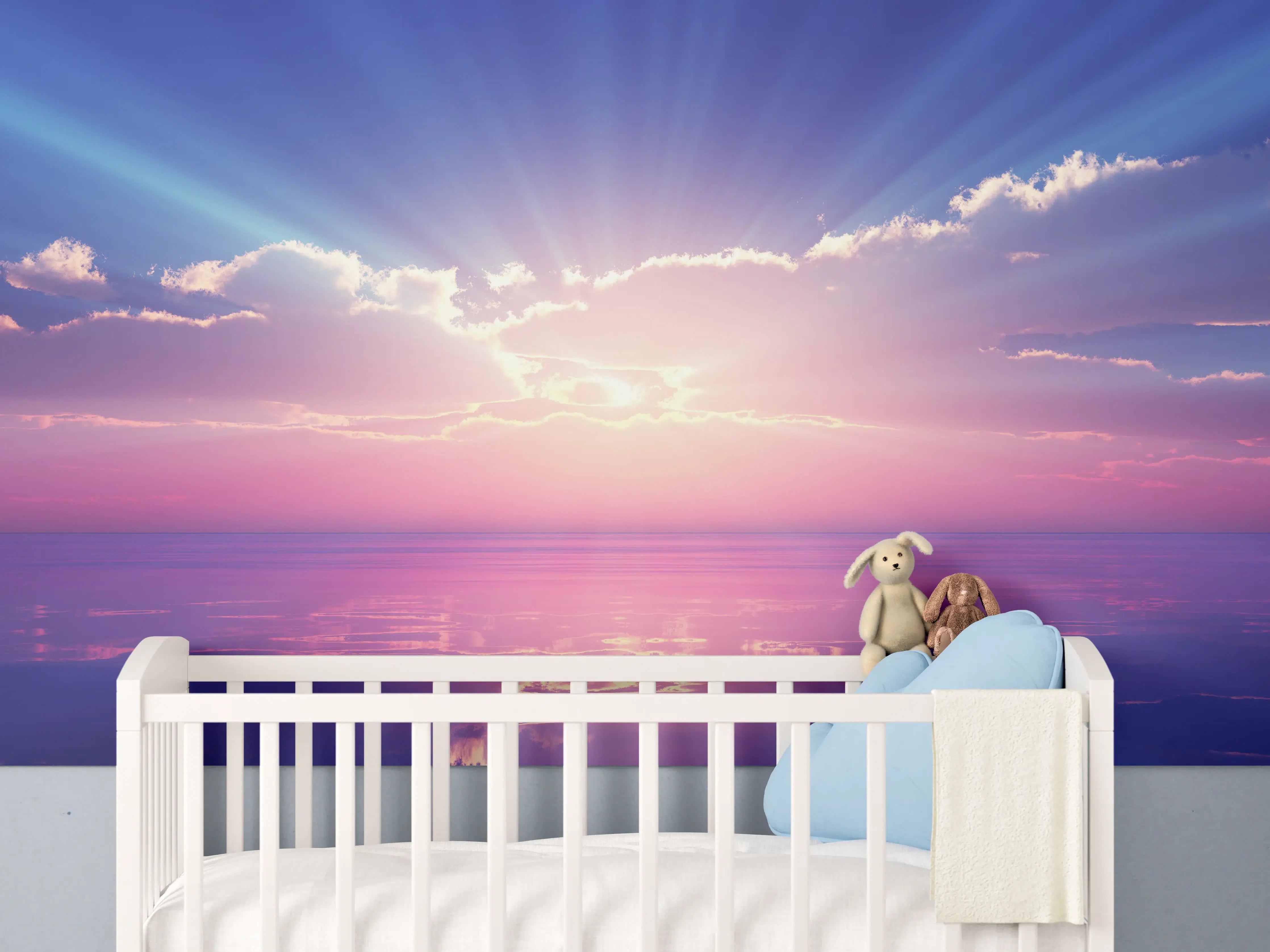 Babyzimmer Wandgestaltung - Fantasievoller Sonnenuntergang über dem Meer