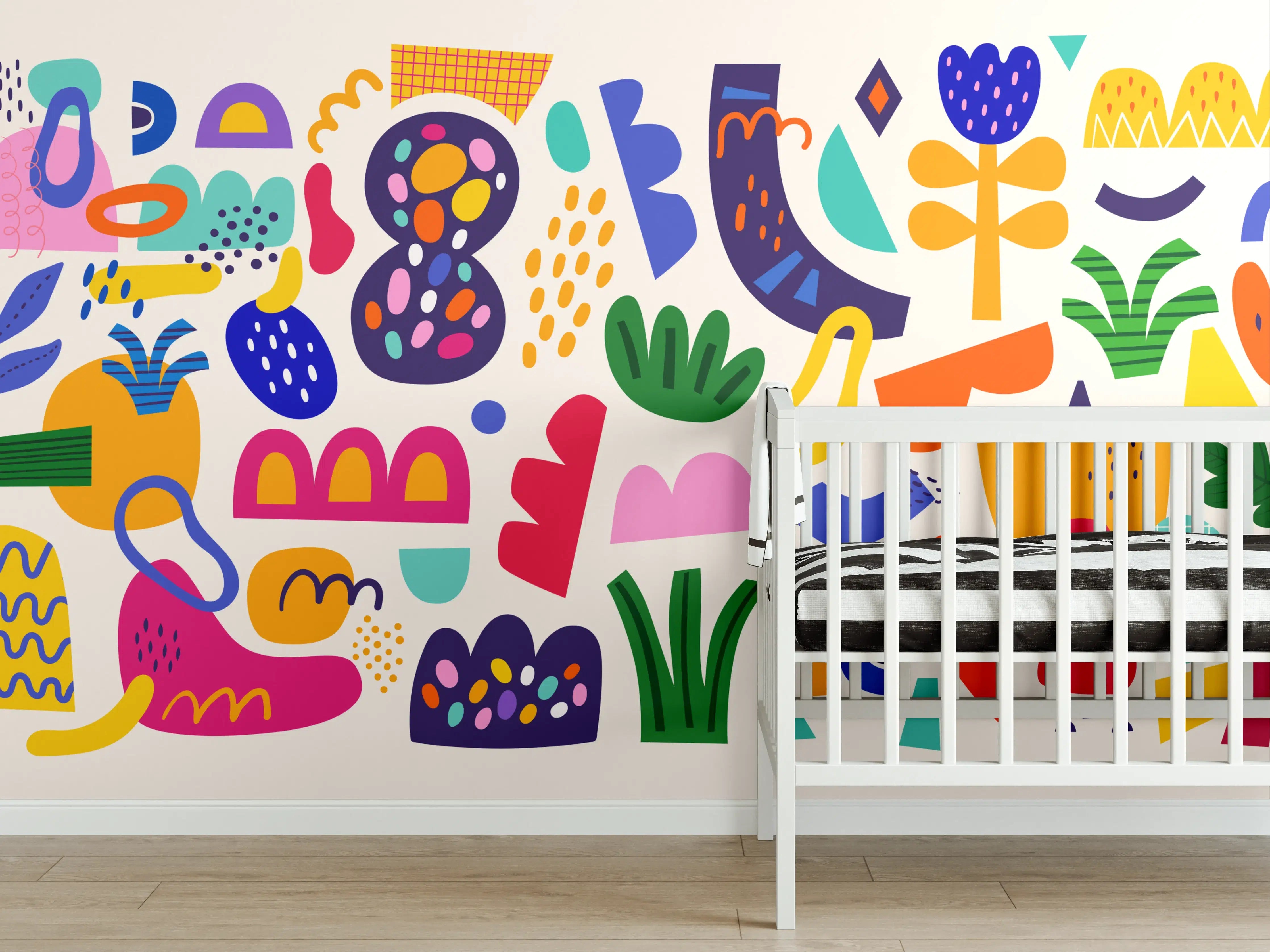 Babyzimmer Wandgestaltung - Farbenfrohe Frühlingslandschaft