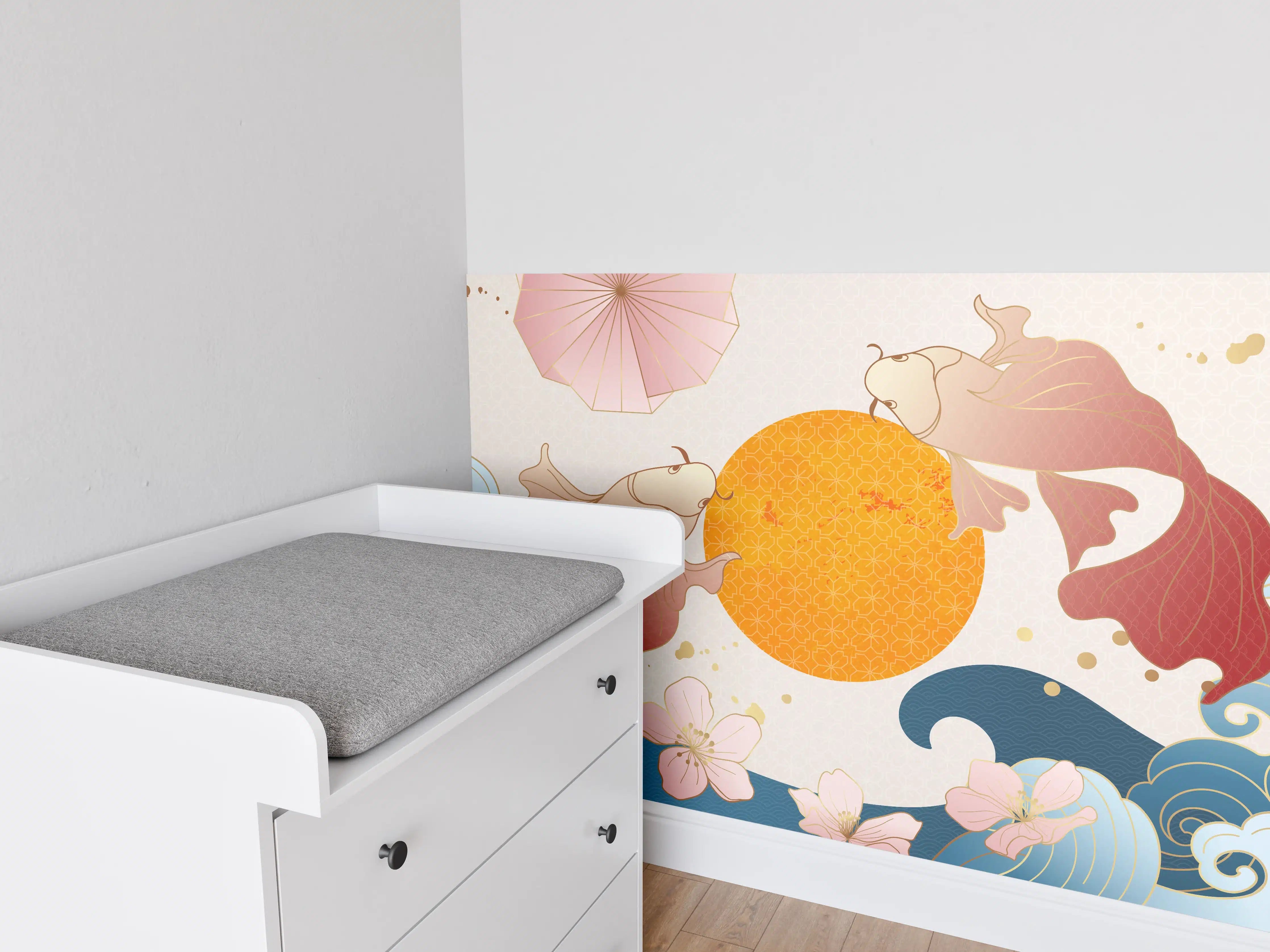 Babyzimmer Wandgestaltung - Farbenfrohe Koi-Illustration