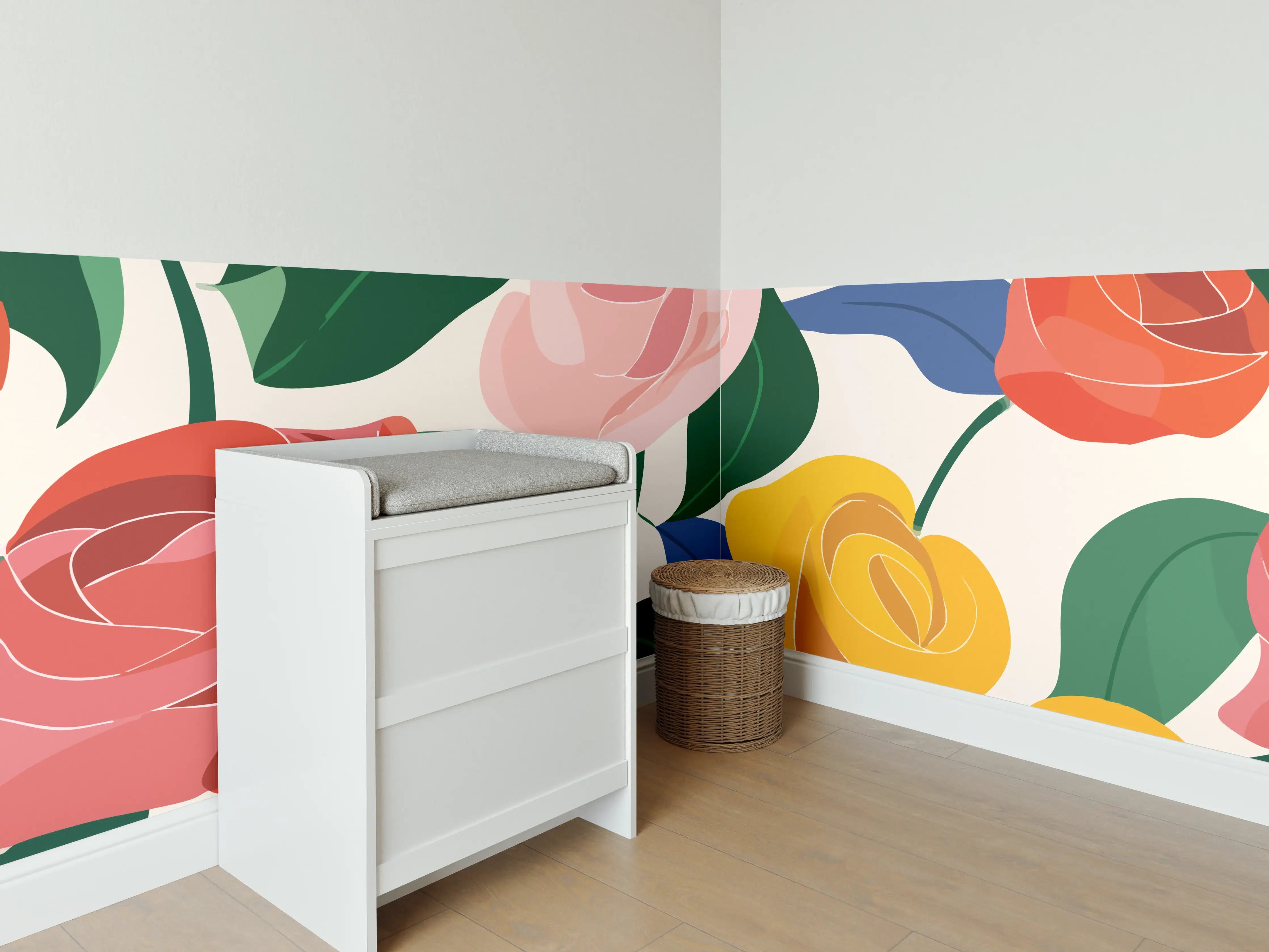 Babyzimmer Wandgestaltung - Farbenfrohe Rosenstrauß-Darstellung