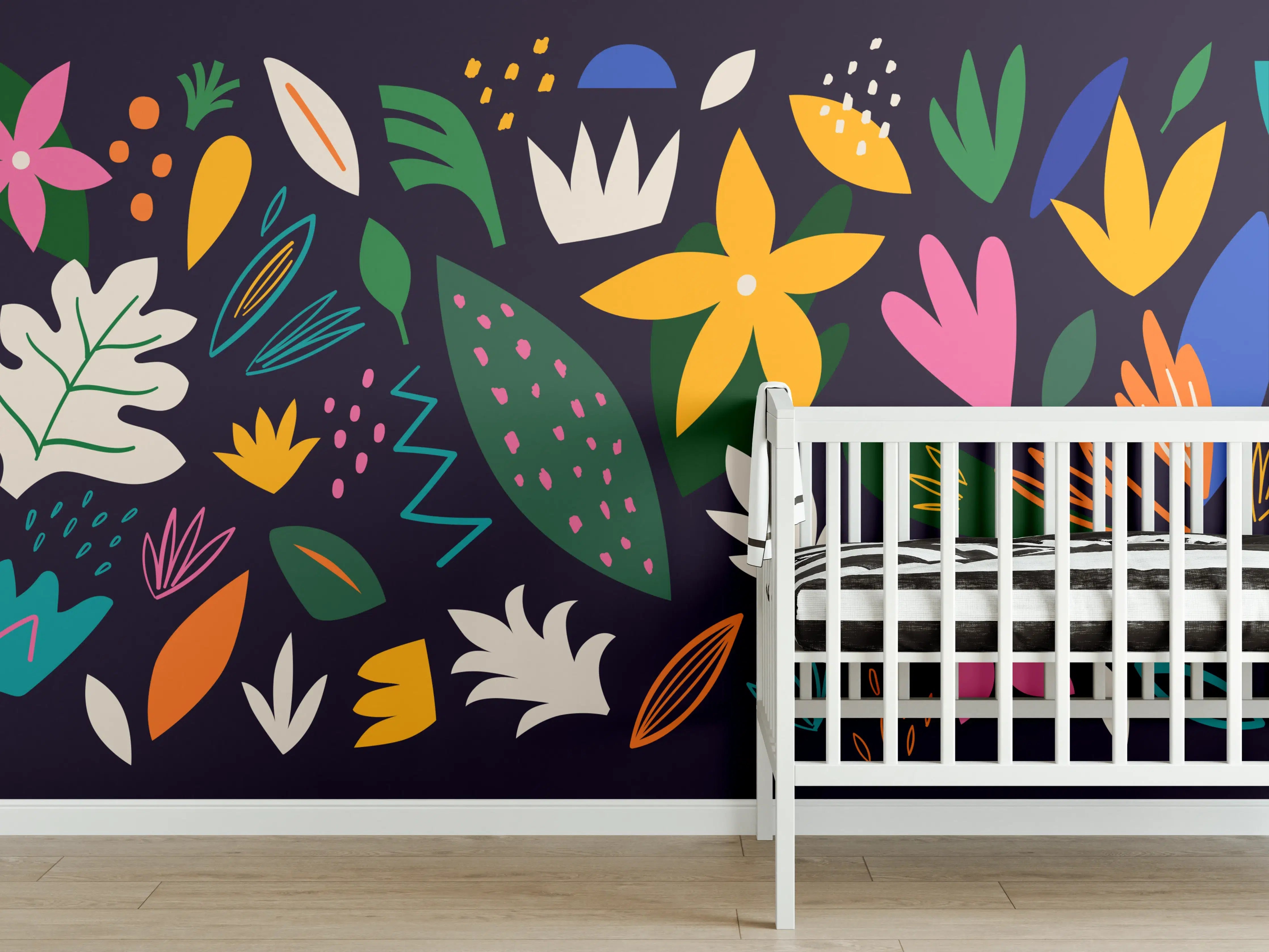 Babyzimmer Wandgestaltung - Farbenfroher Blumenstrauß mit bunten Blüten
