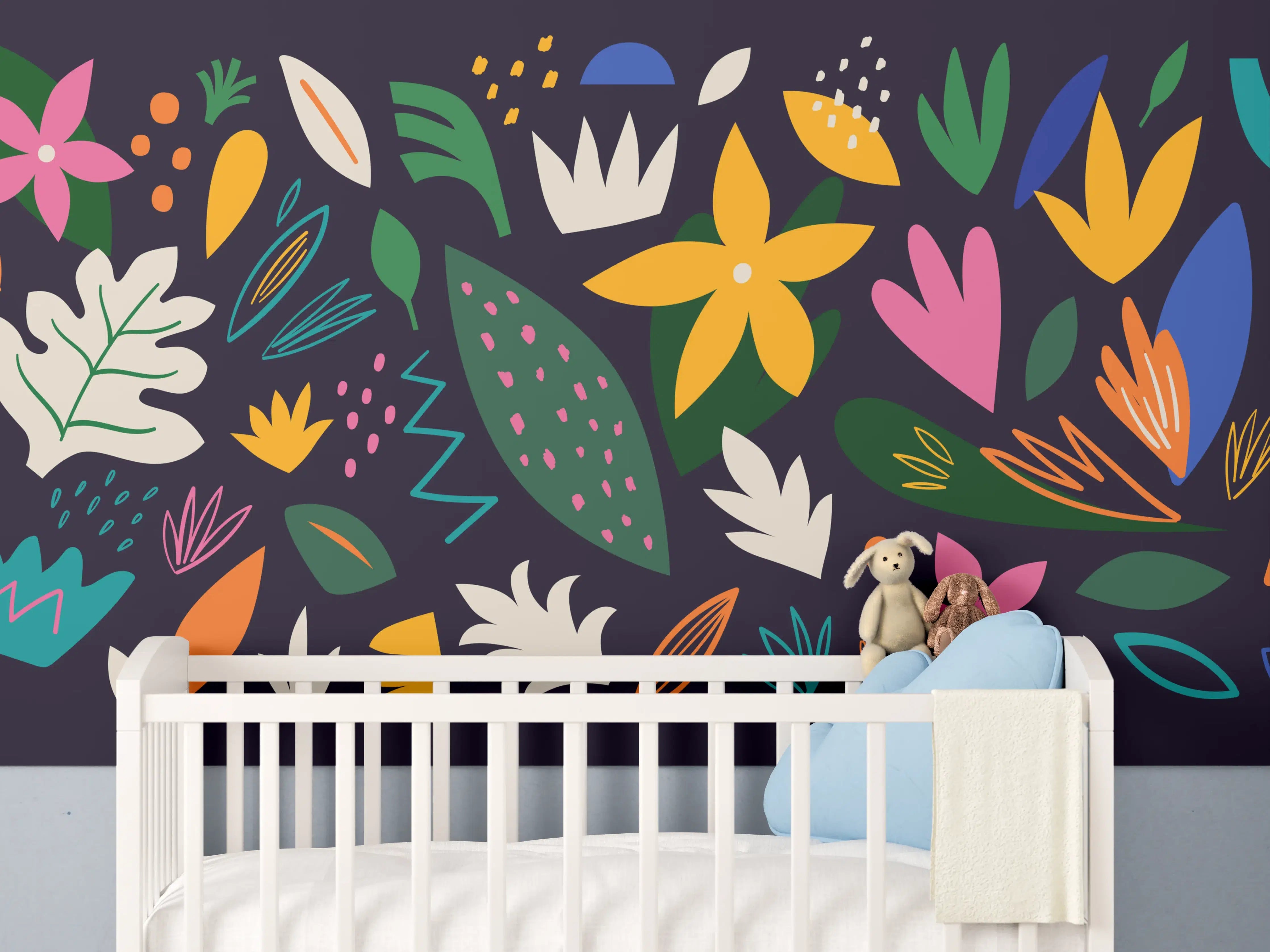 Babyzimmer Wandgestaltung - Farbenfroher Blumenstrauß mit bunten Blüten