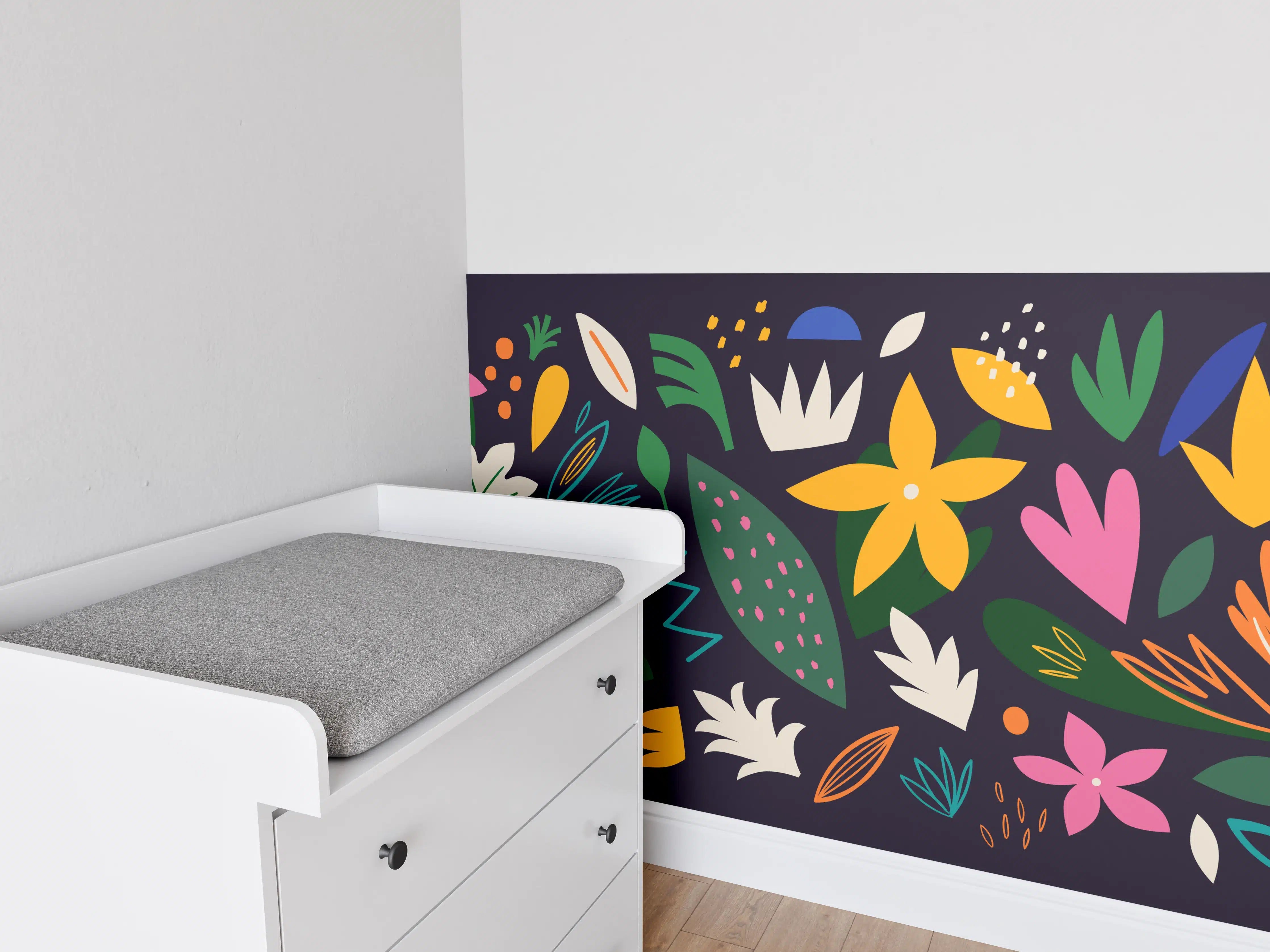 Babyzimmer Wandgestaltung - Farbenfroher Blumenstrauß mit bunten Blüten