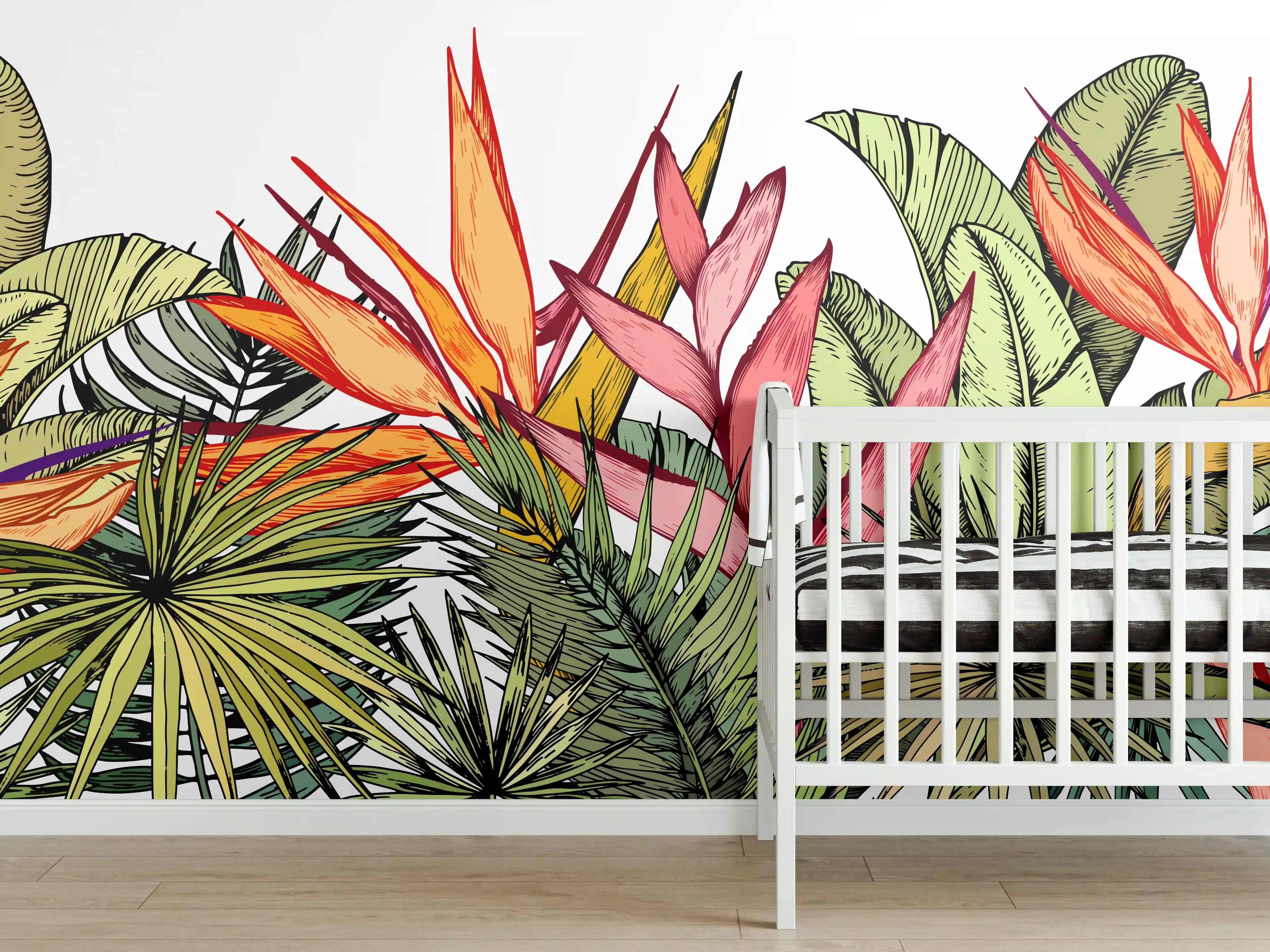 Babyzimmer Wandgestaltung - Farbenfroher Pflanzen-Print