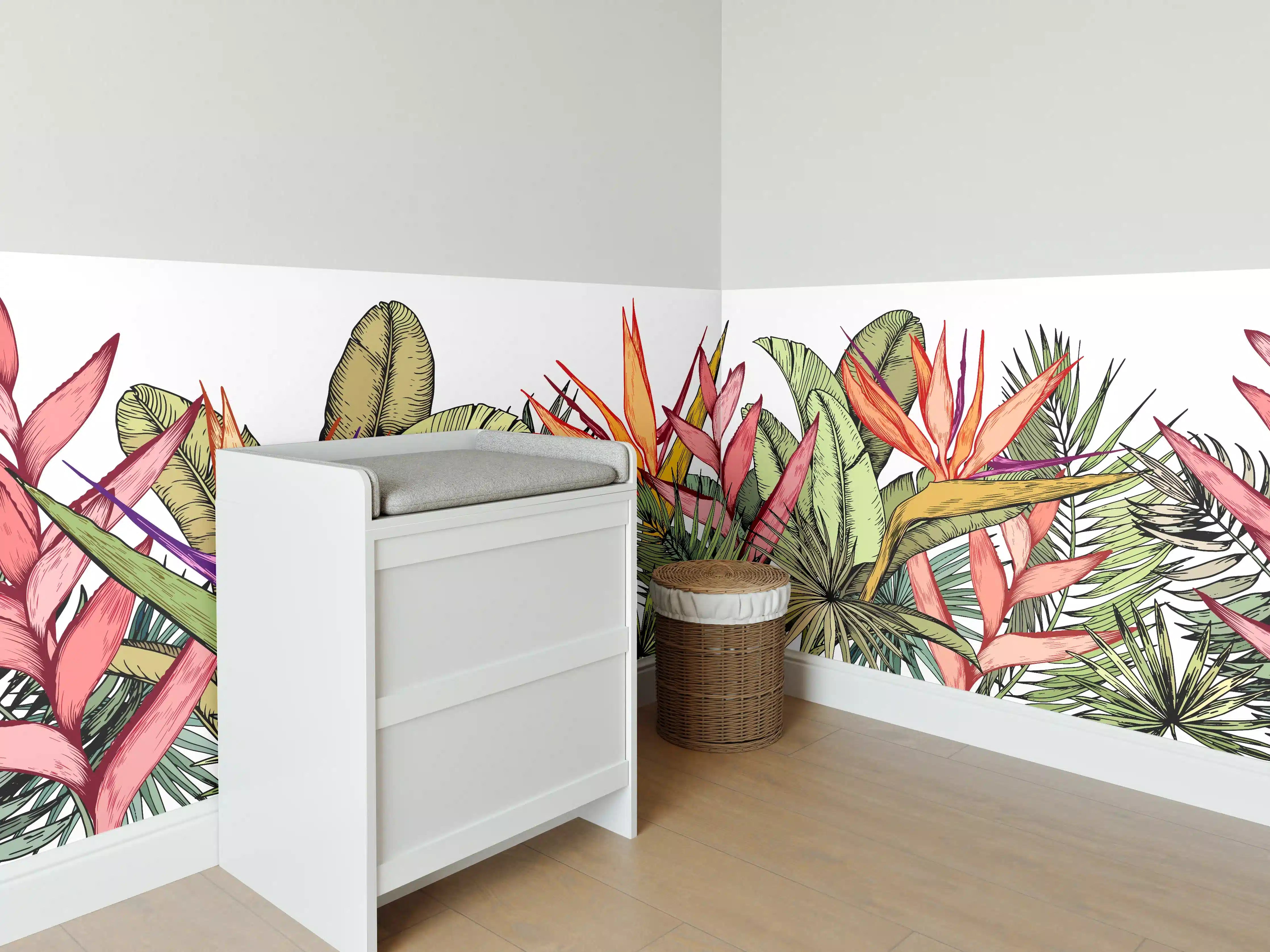 Babyzimmer Wandgestaltung - Farbenfroher Pflanzen-Print