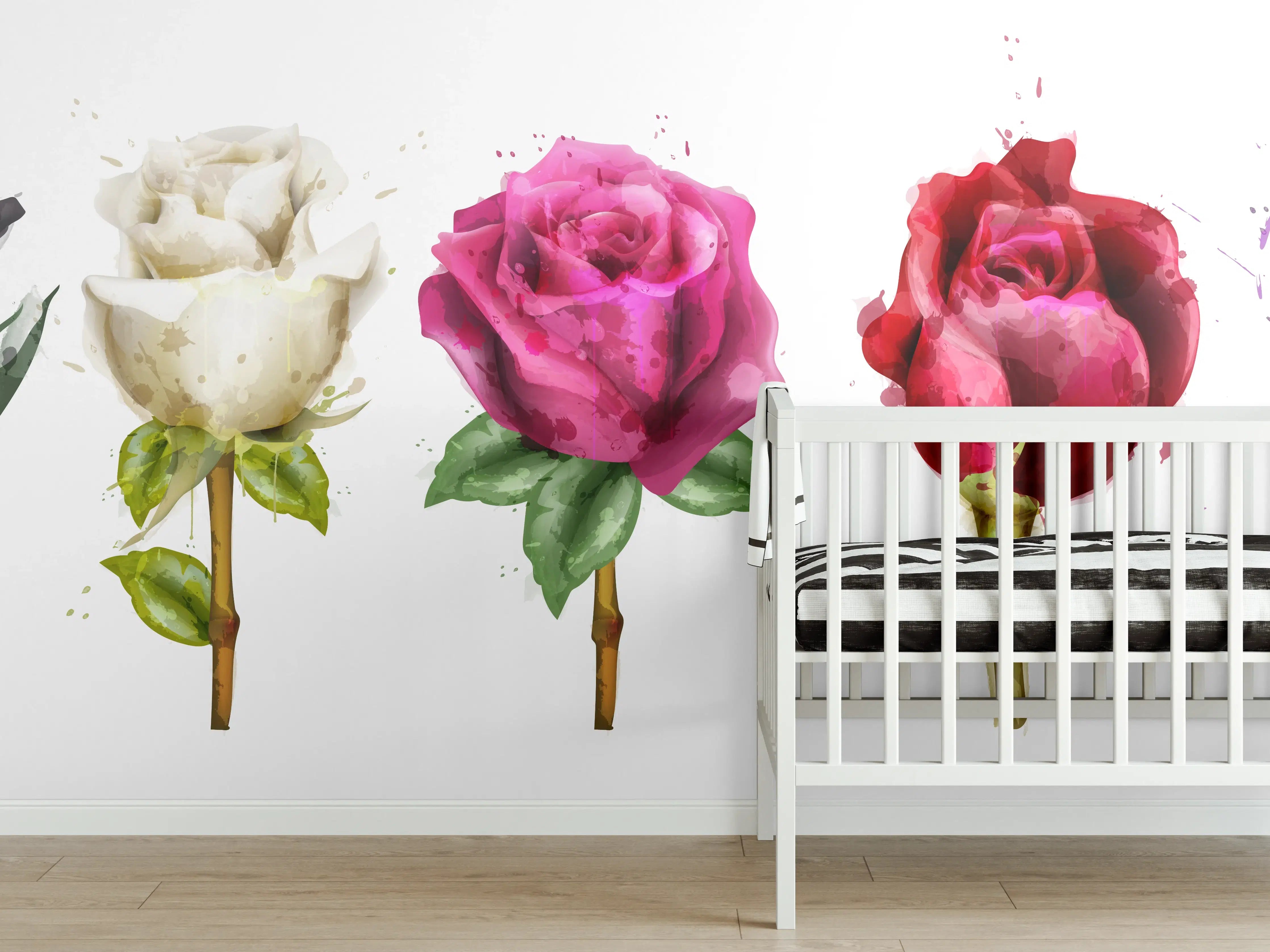 Babyzimmer Wandgestaltung - Farbenpracht Rosen Tropfen