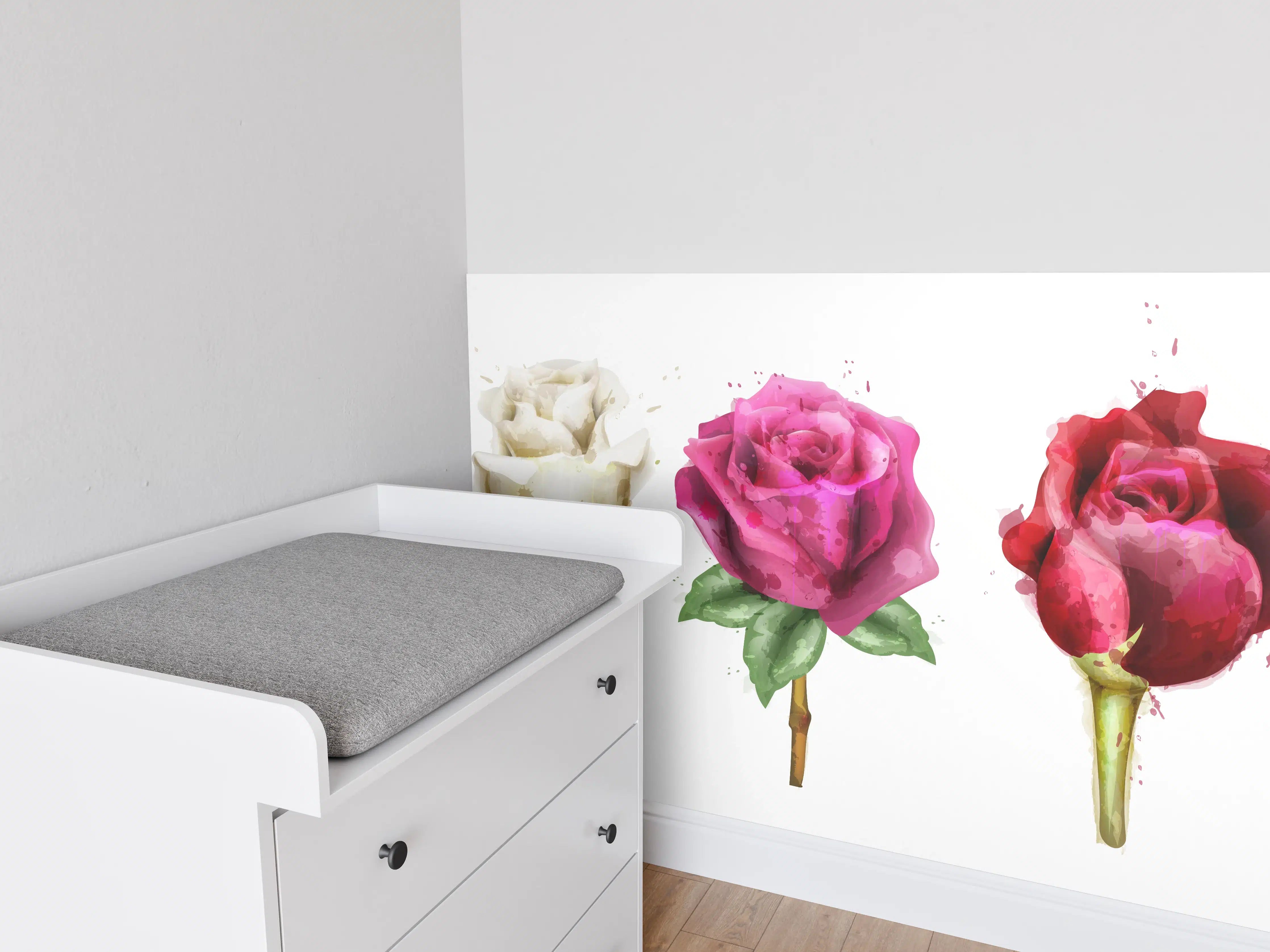Babyzimmer Wandgestaltung - Farbenpracht Rosen Tropfen