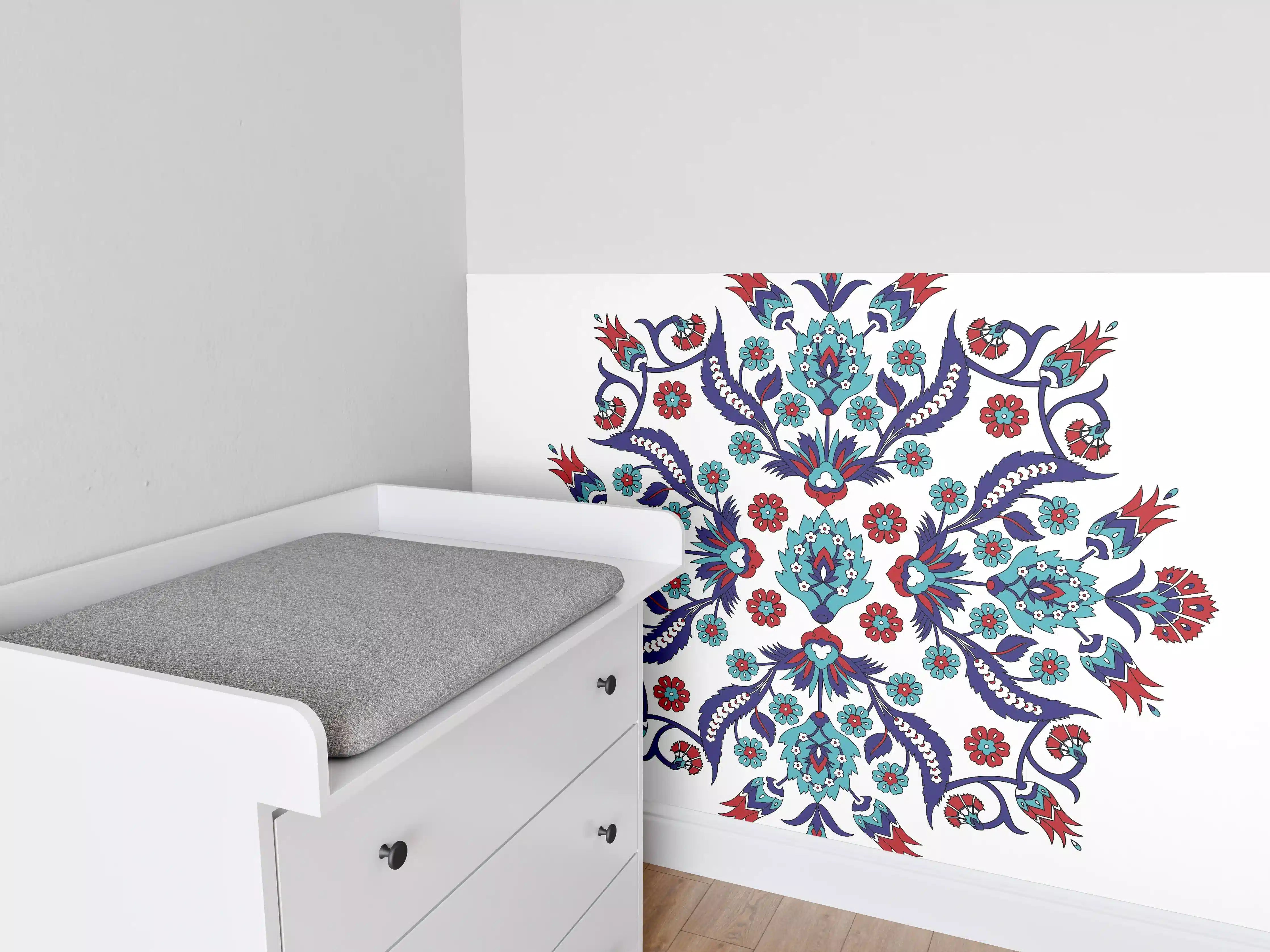 Babyzimmer Wandgestaltung - Farbenprächtiges Blumen Mandala