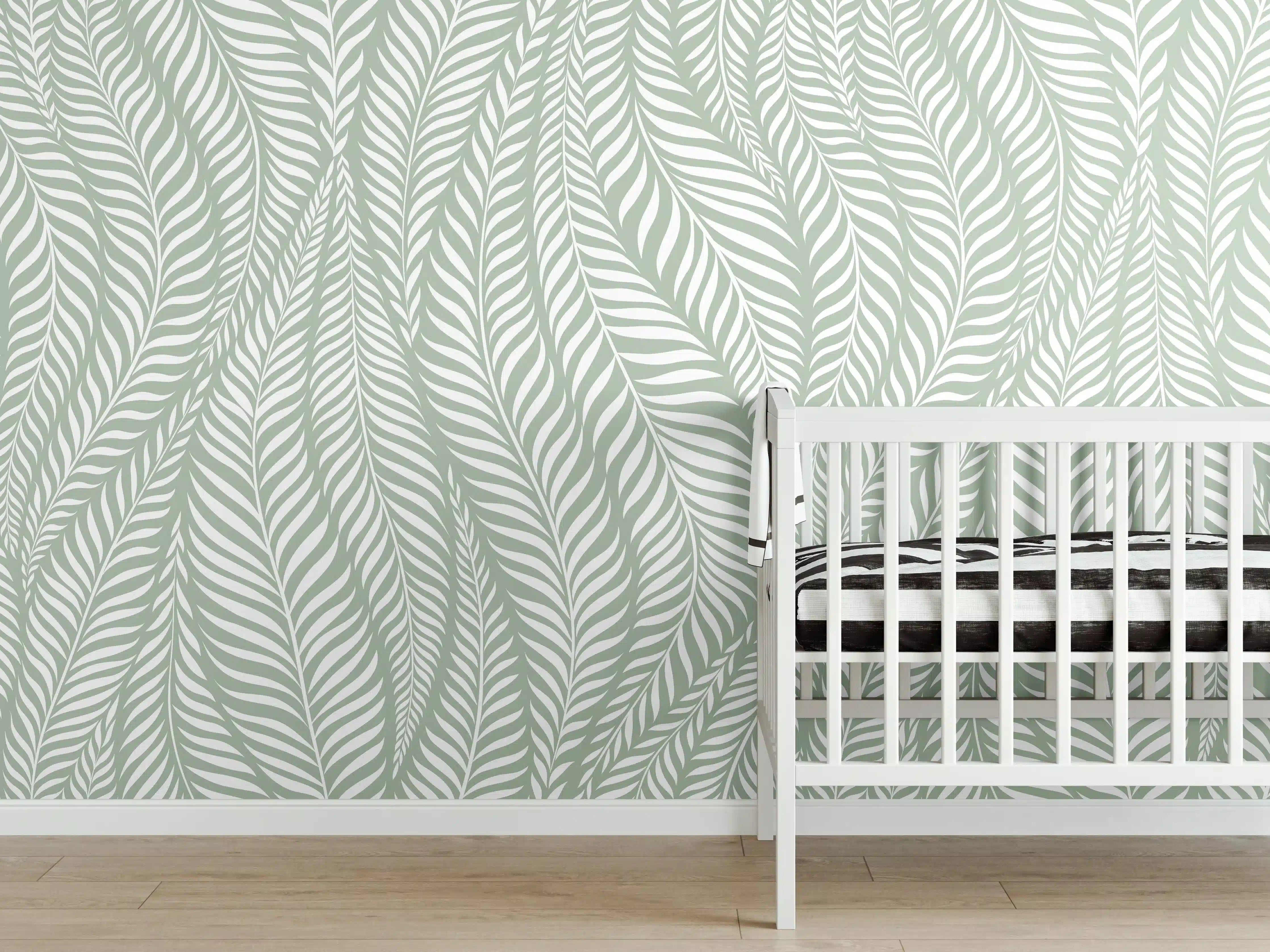 Babyzimmer Wandgestaltung - Farbige Wellen in beruhigender Salvia-Optik