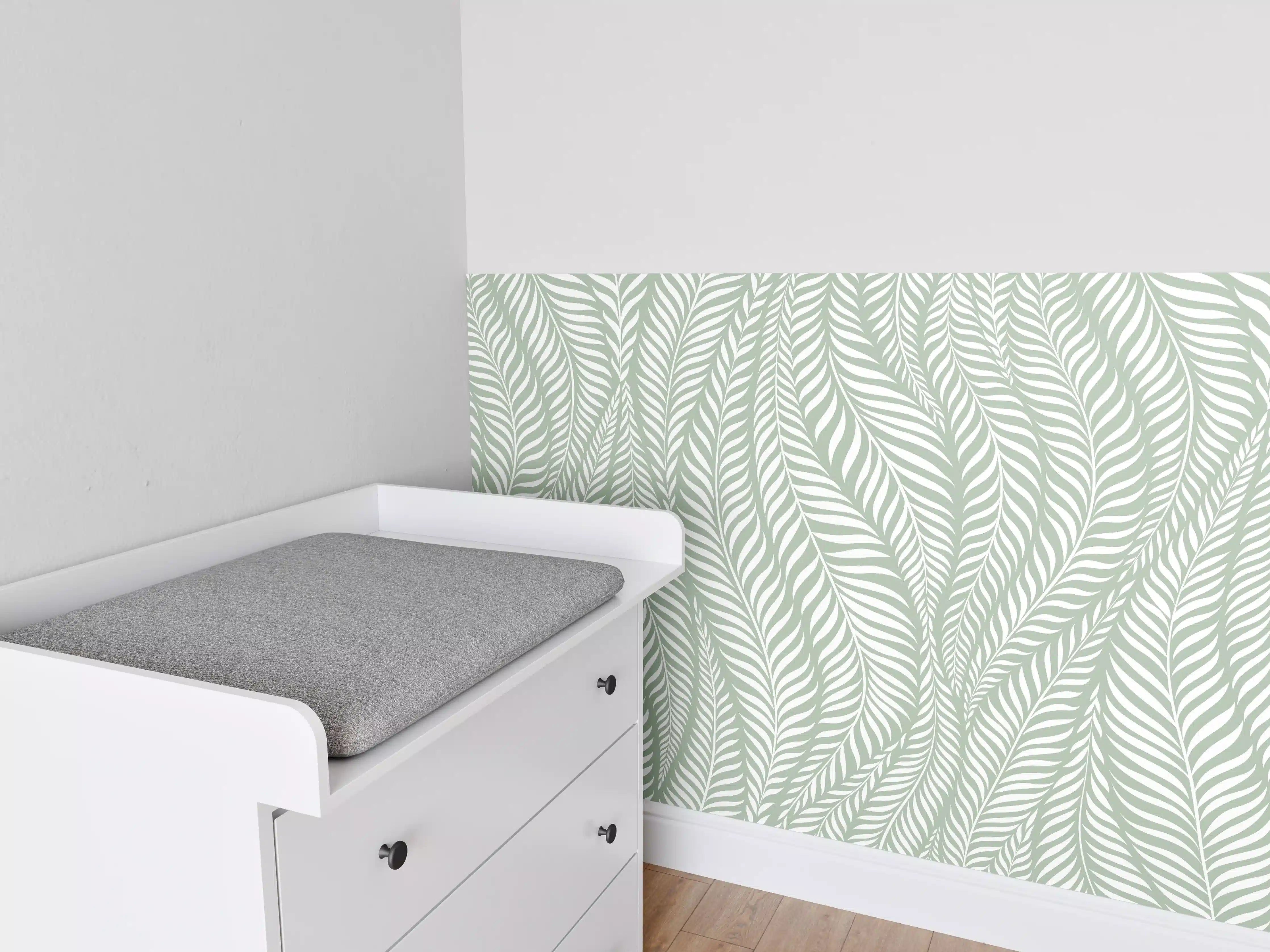 Babyzimmer Wandgestaltung - Farbige Wellen in beruhigender Salvia-Optik