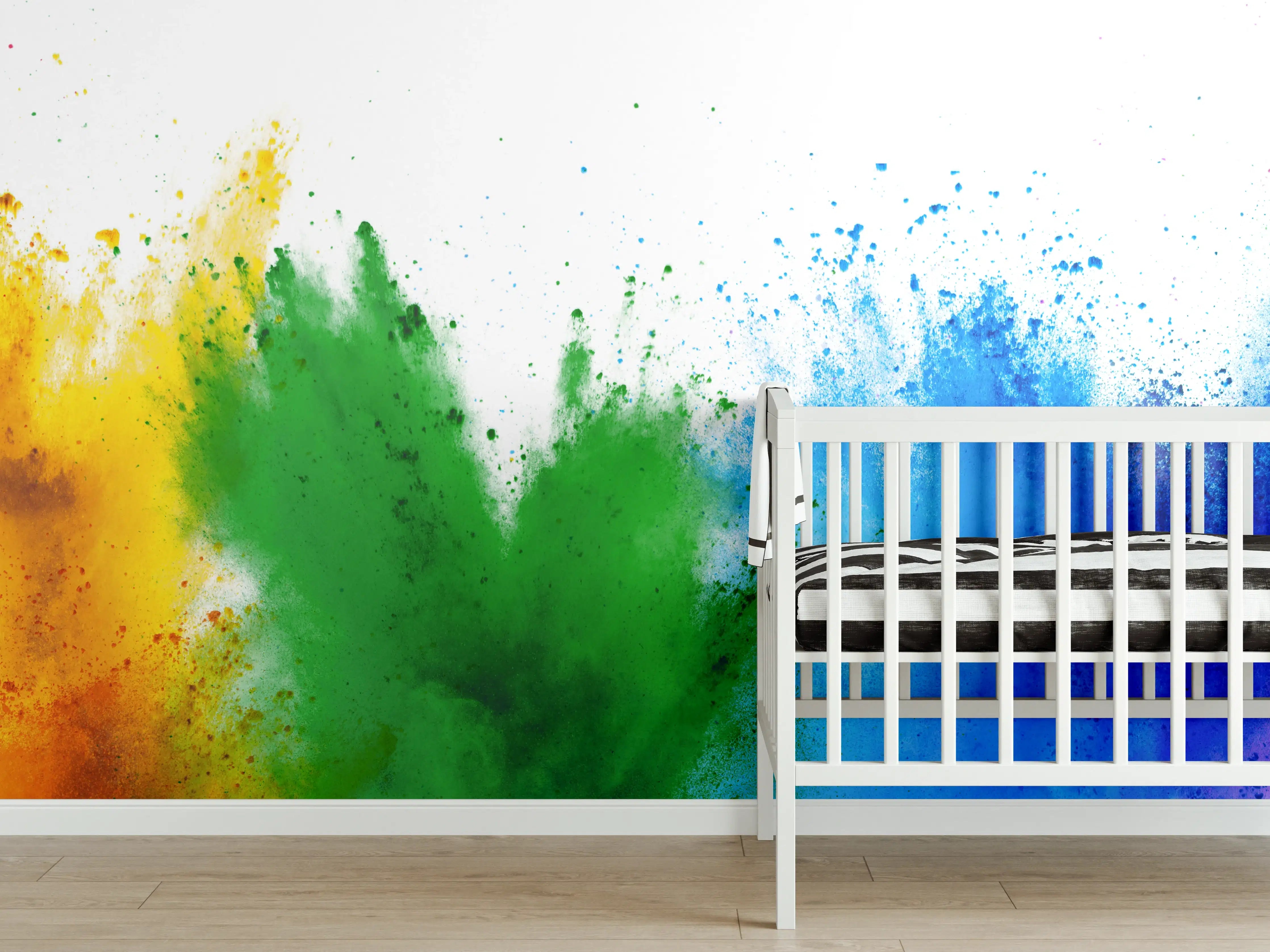 Babyzimmer Wandgestaltung - Farbspritzer in Regenbogenfarben