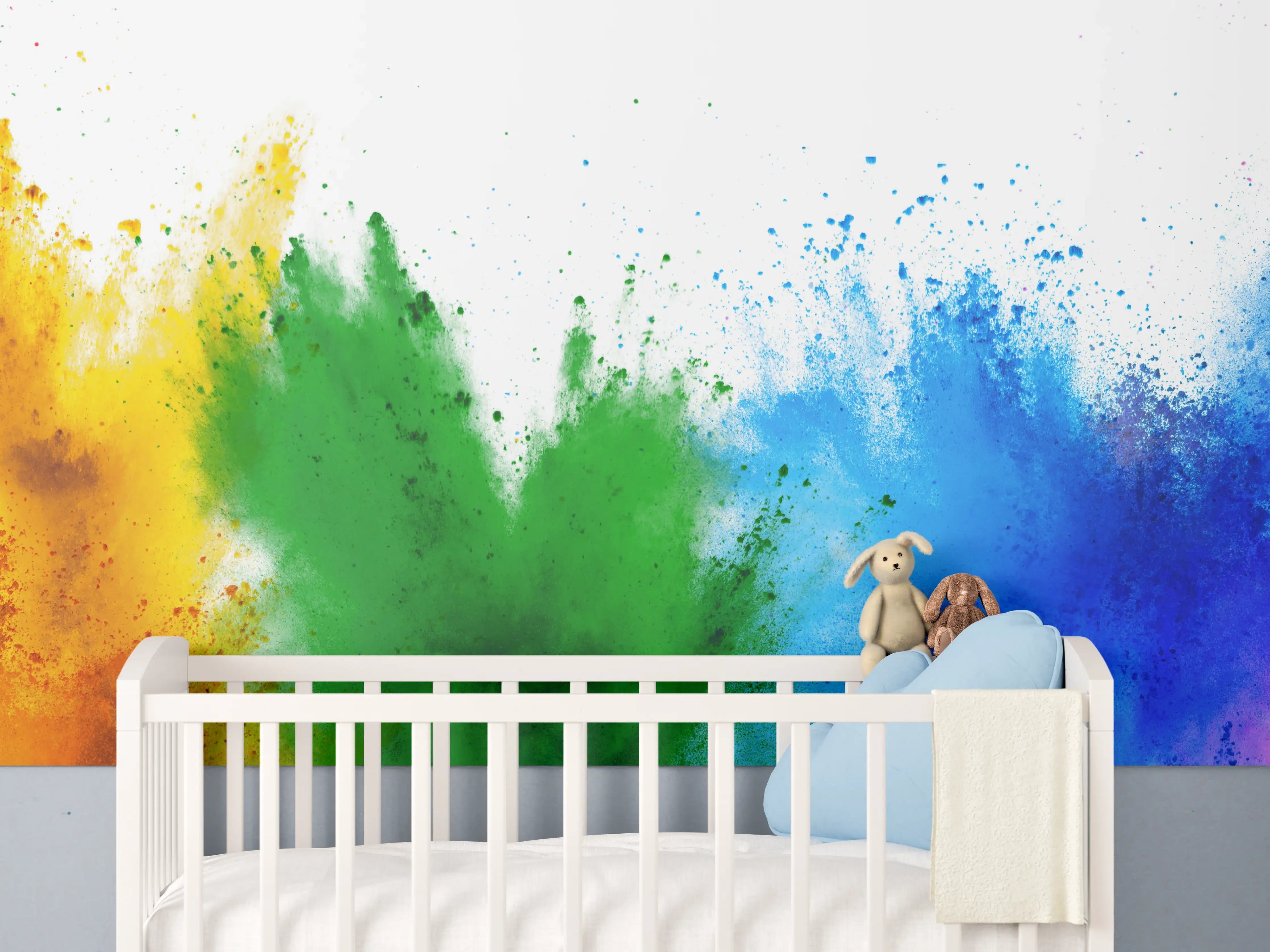 Babyzimmer Wandgestaltung - Farbspritzer in Regenbogenfarben